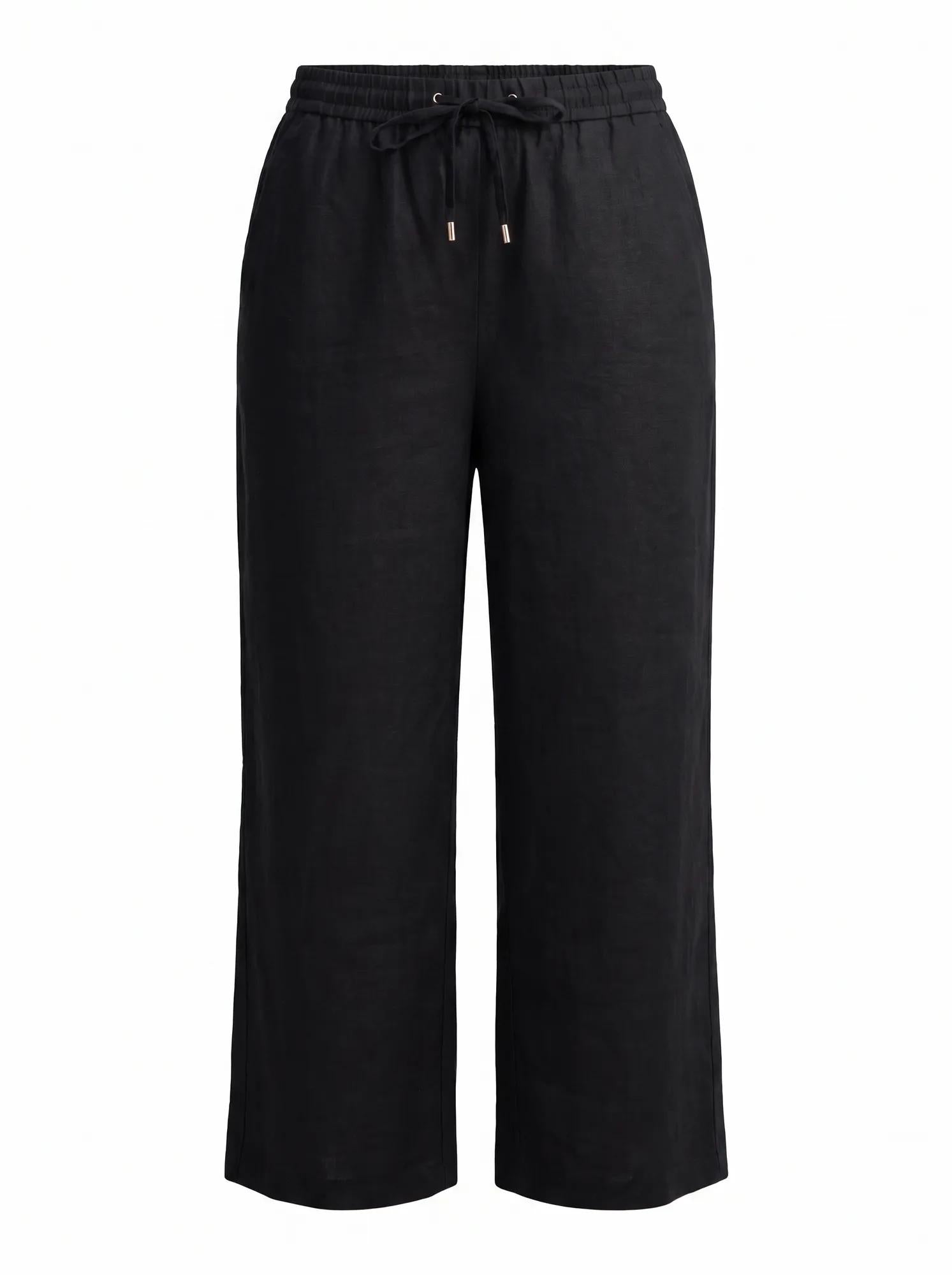 Lily Curve Linen Drawstring Pants Black