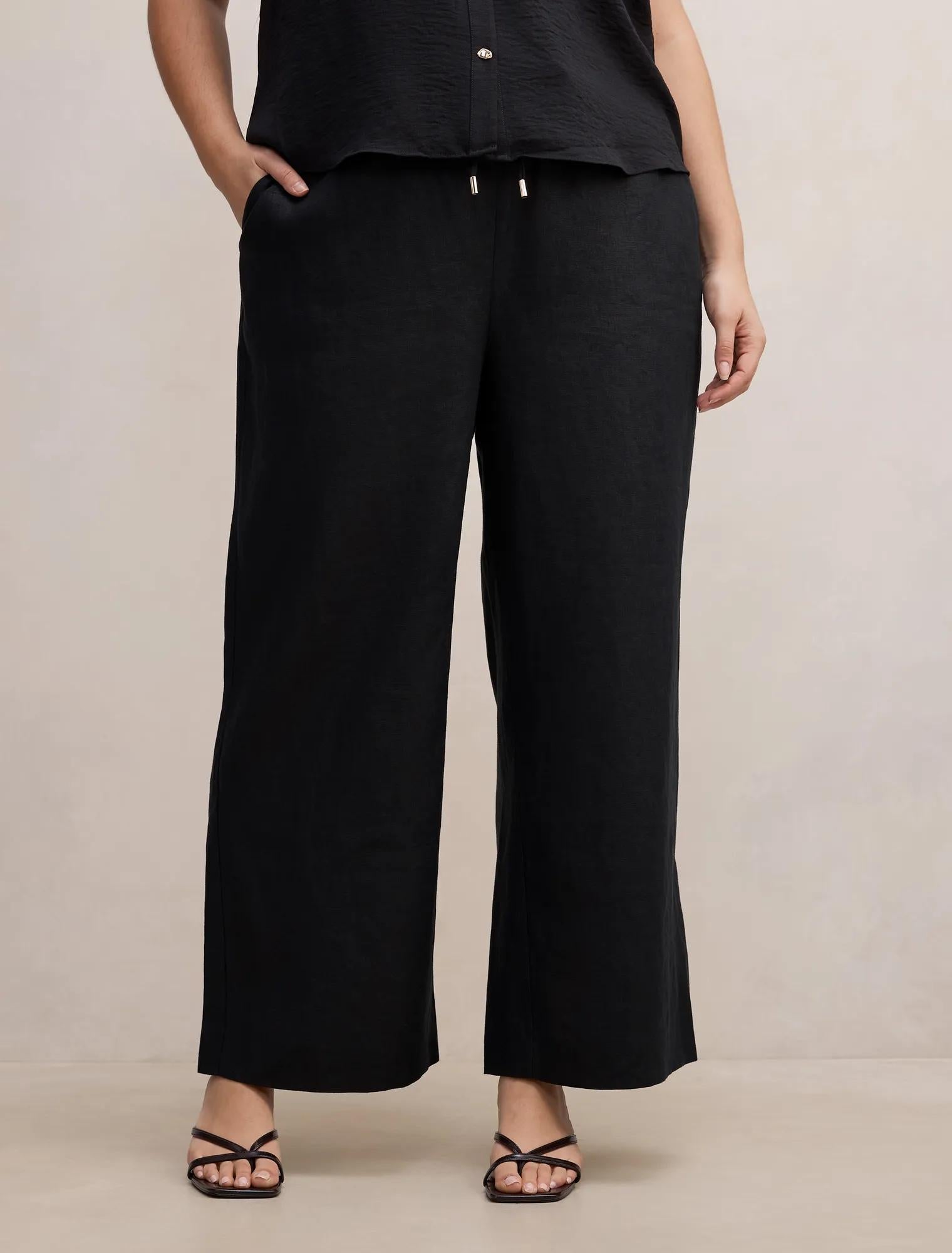 Lily Curve Linen Drawstring Pants Black