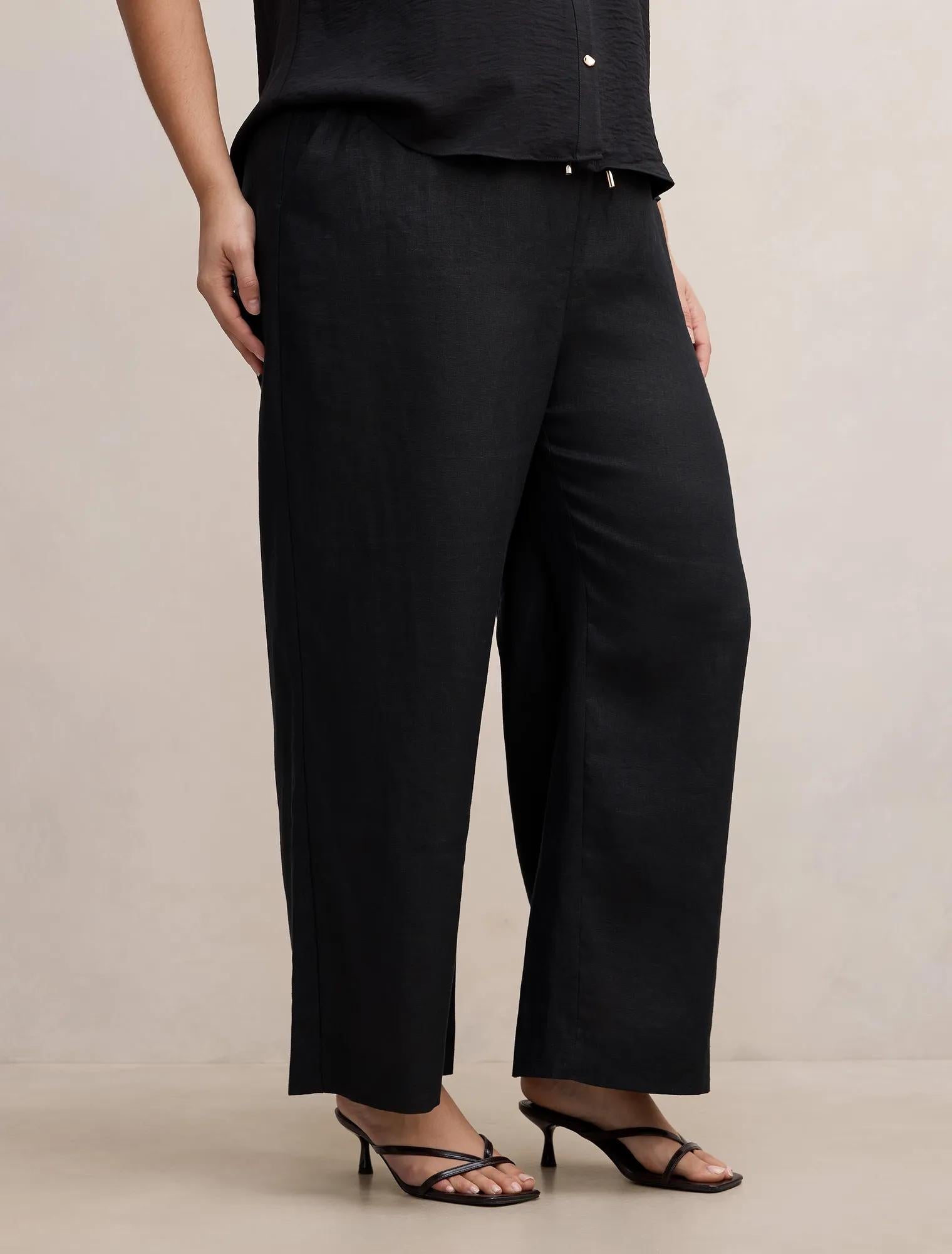 Lily Curve Linen Drawstring Pants Black