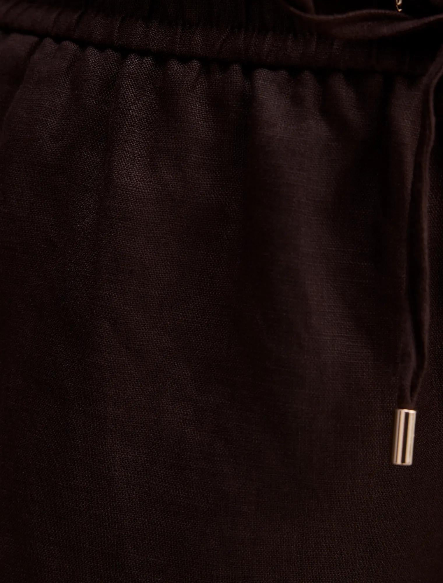 Lily Curve Linen Drawstring Pants Dark Chocolate