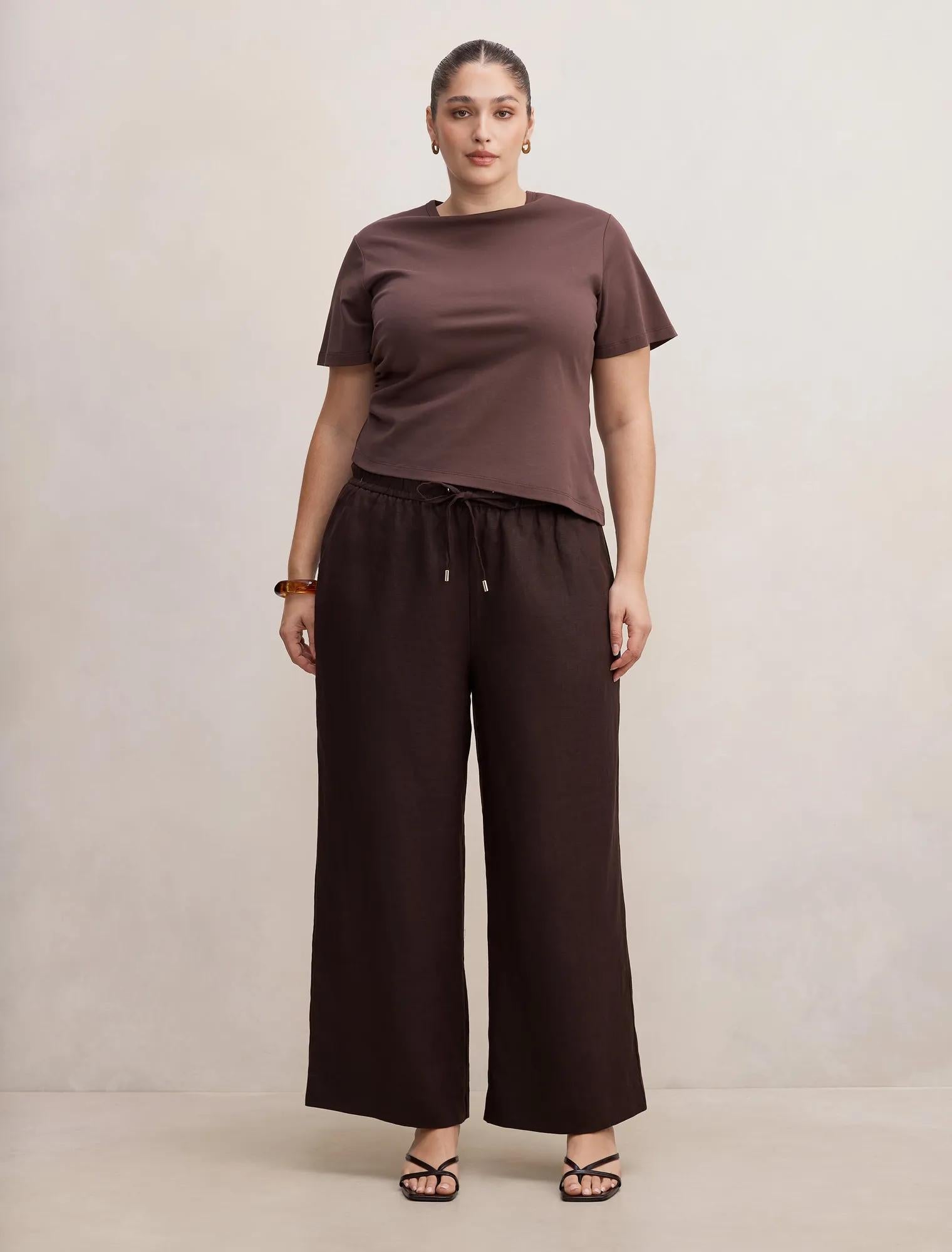 Lily Curve Linen Drawstring Pants Dark Chocolate