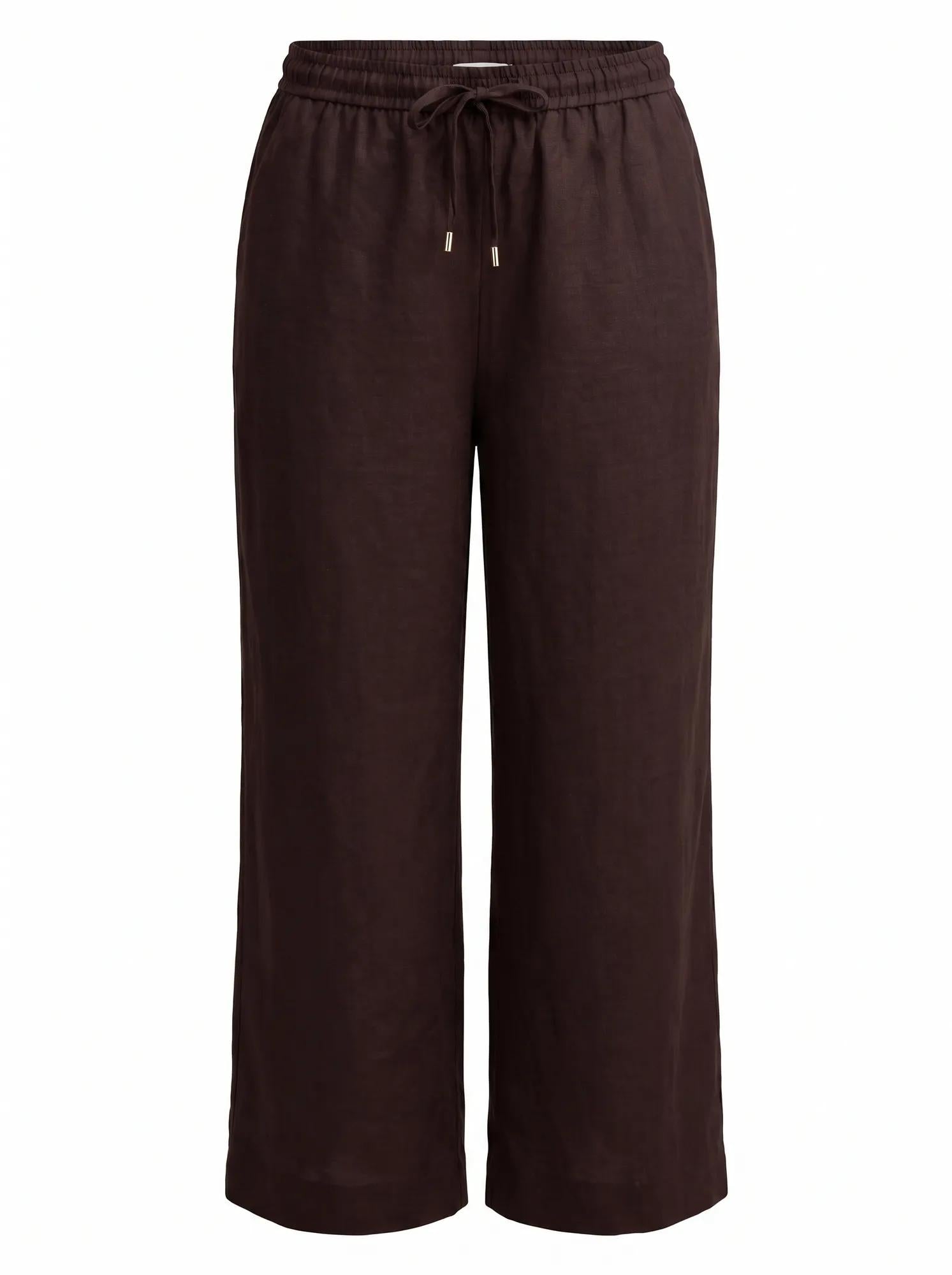 Lily Curve Linen Drawstring Pants Dark Chocolate