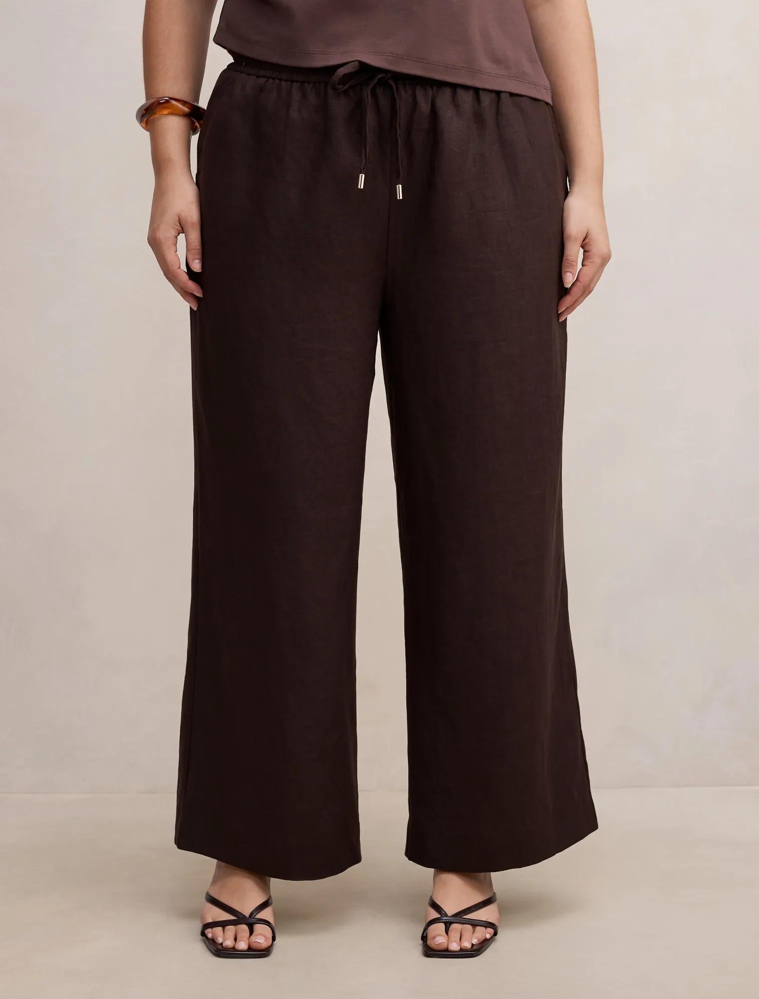Lily Curve Linen Drawstring Pants Dark Chocolate