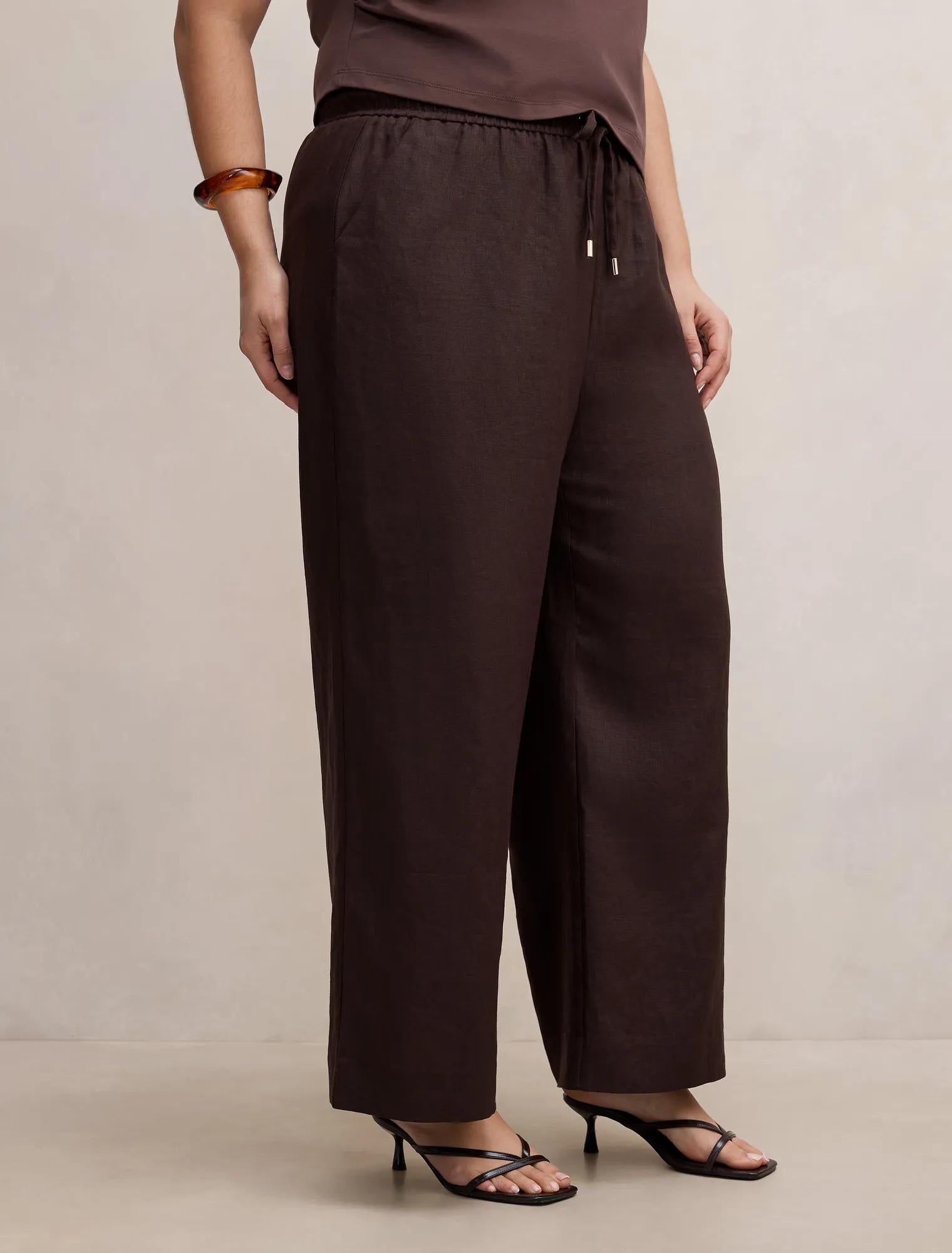 Lily Curve Linen Drawstring Pants Dark Chocolate