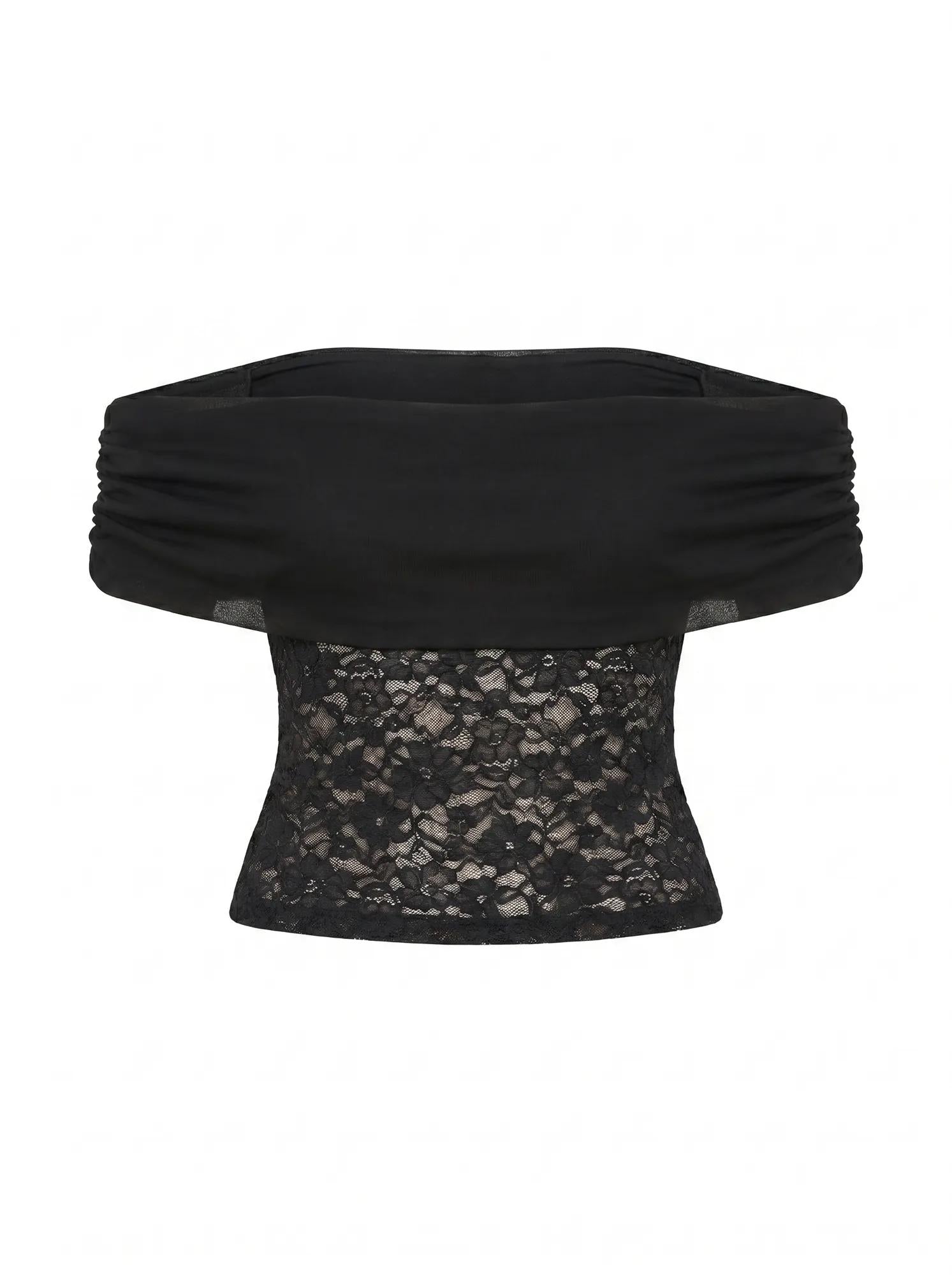 Lily Lace Bardot Top Black_mannequin