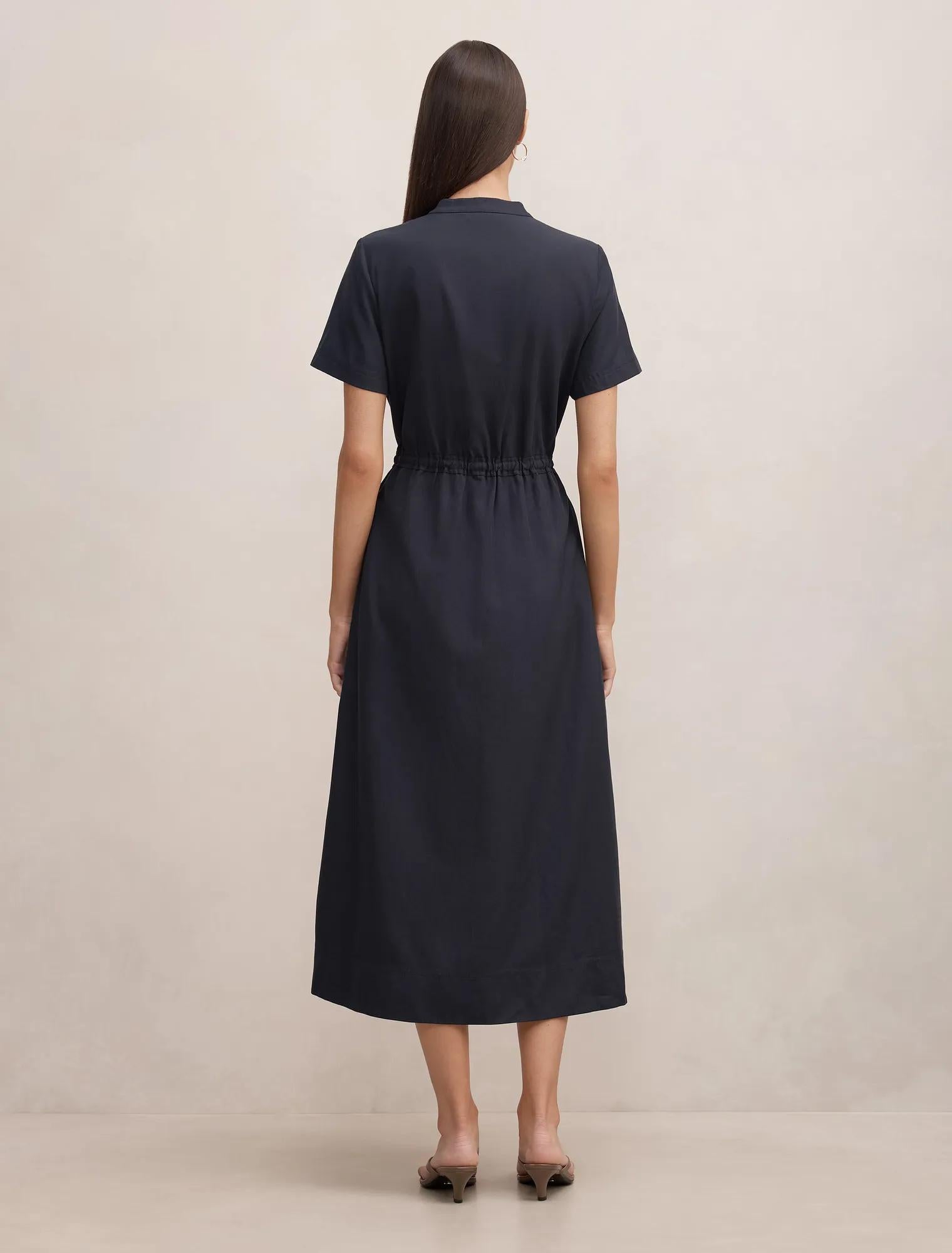 Tessa Button Down Midi Dress Washed Navy