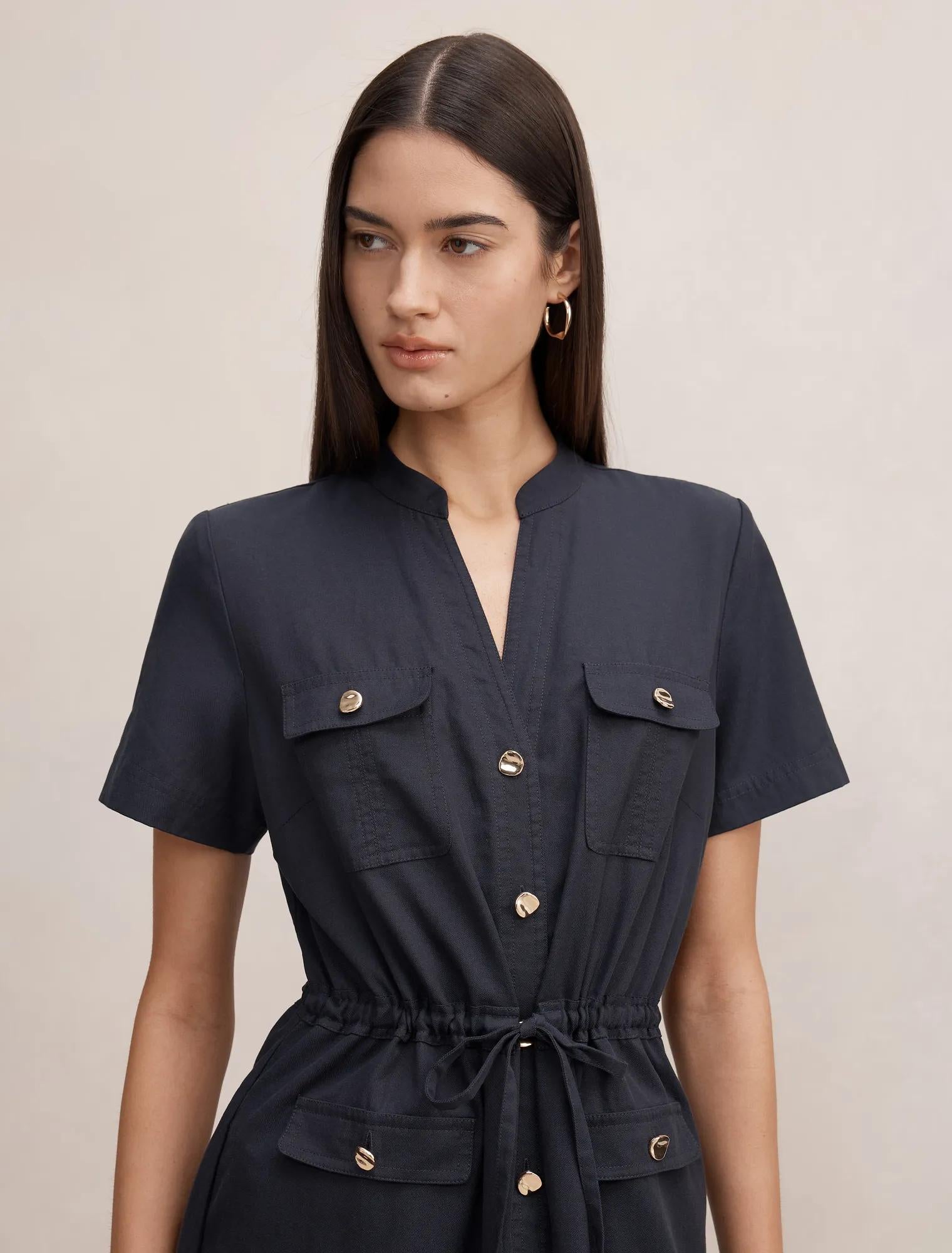 Tessa Button Down Midi Dress Washed Navy
