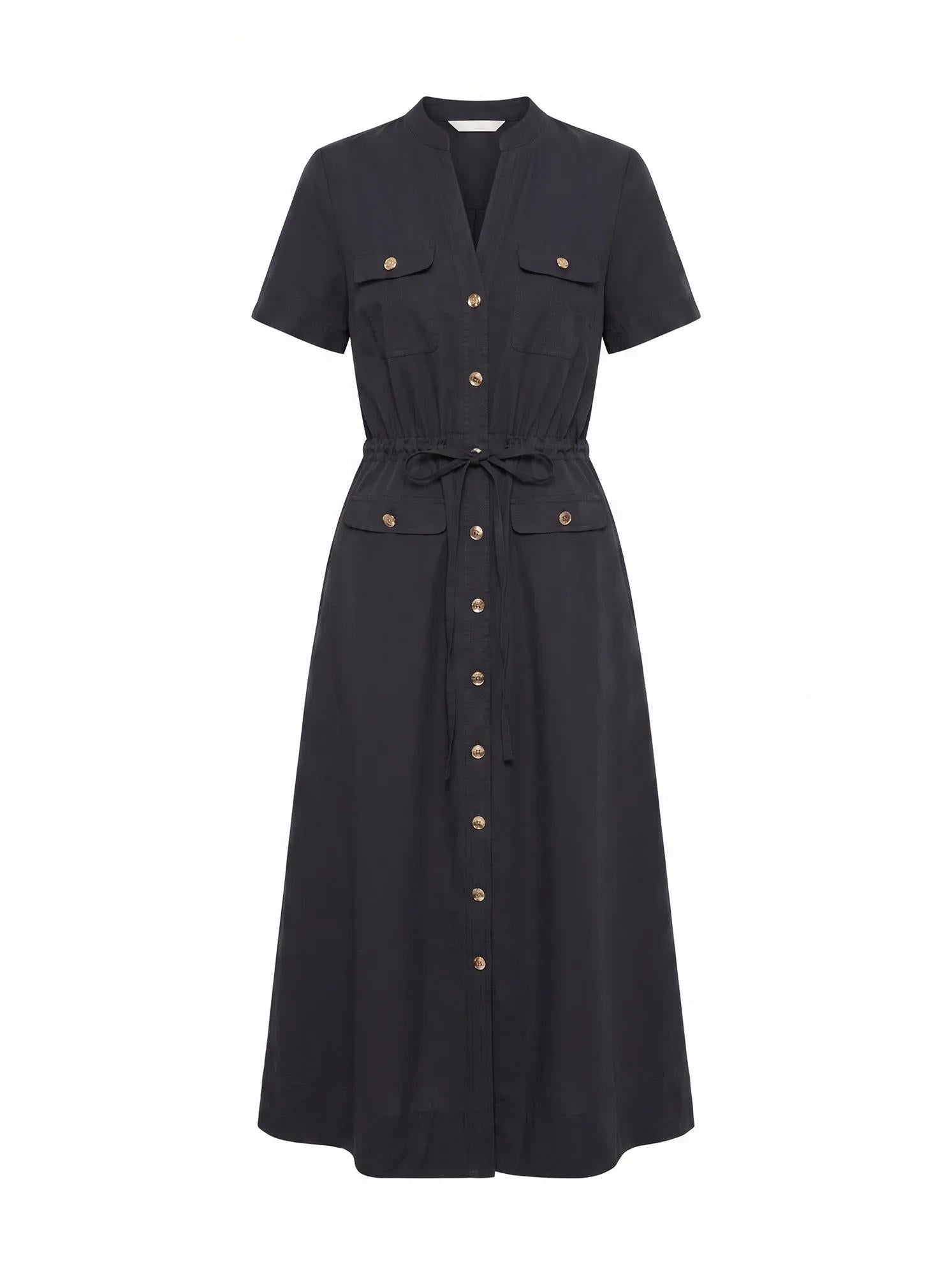 Tessa Button Down Midi Dress Washed Navy_mannequin