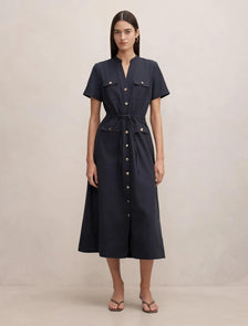Tessa Button Down Midi Dress Washed Navy