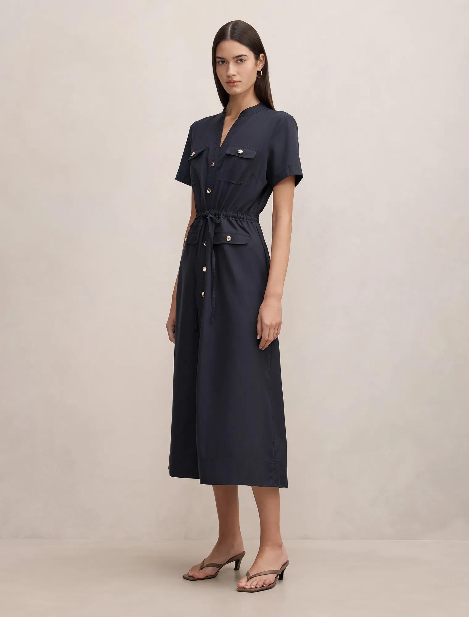 Tessa Button Down Midi Dress Washed Navy