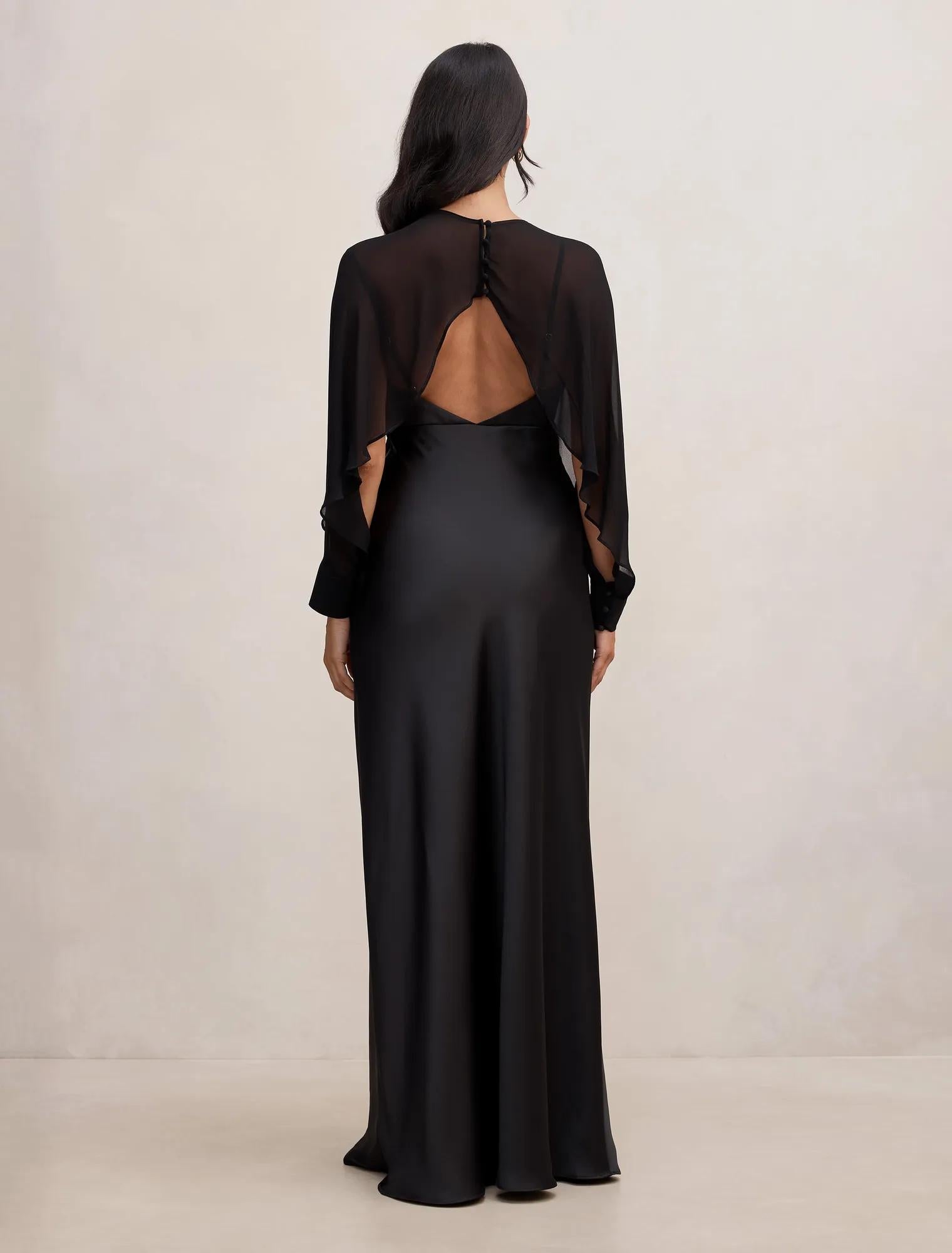 Electra Sleeve Cape Maxi Dress Black