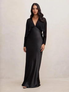 Electra Sleeve Cape Maxi Dress Black