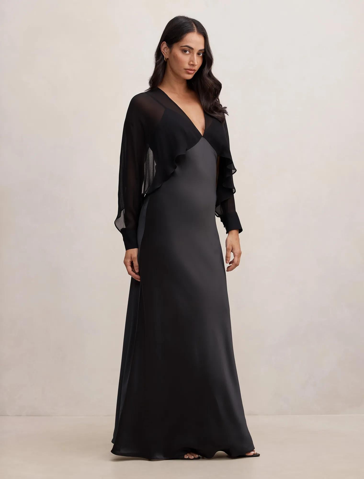 Electra Sleeve Cape Maxi Dress Black