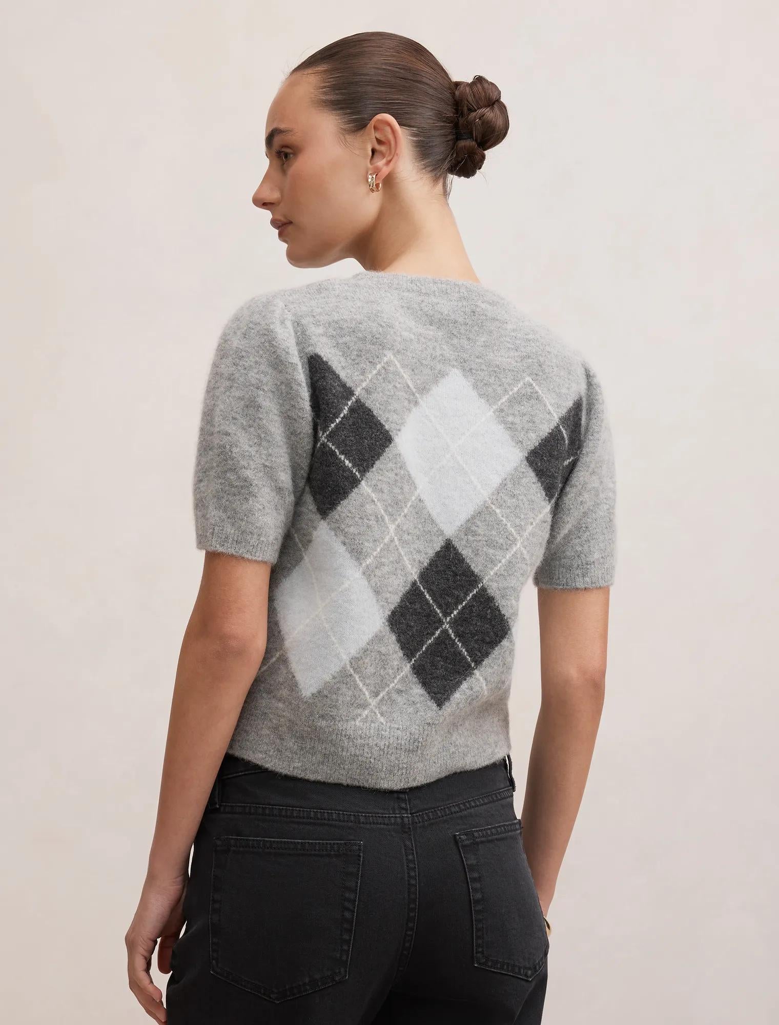 Andy Argyle Fluffy Knit Tee Grey Argyle