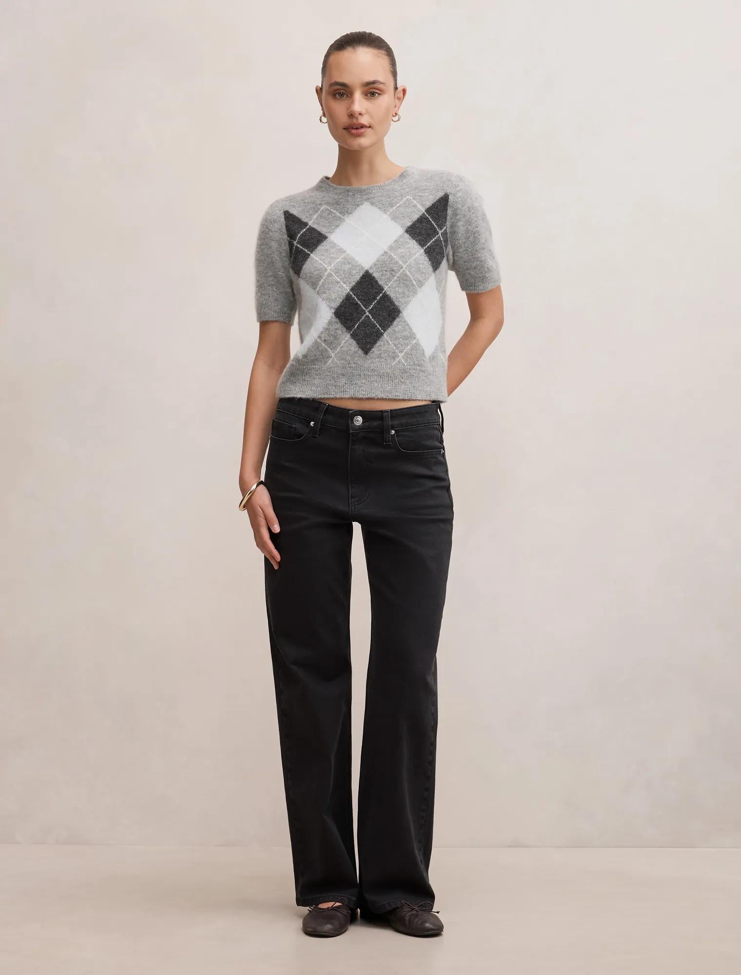 Andy Argyle Fluffy Knit Tee Grey Argyle