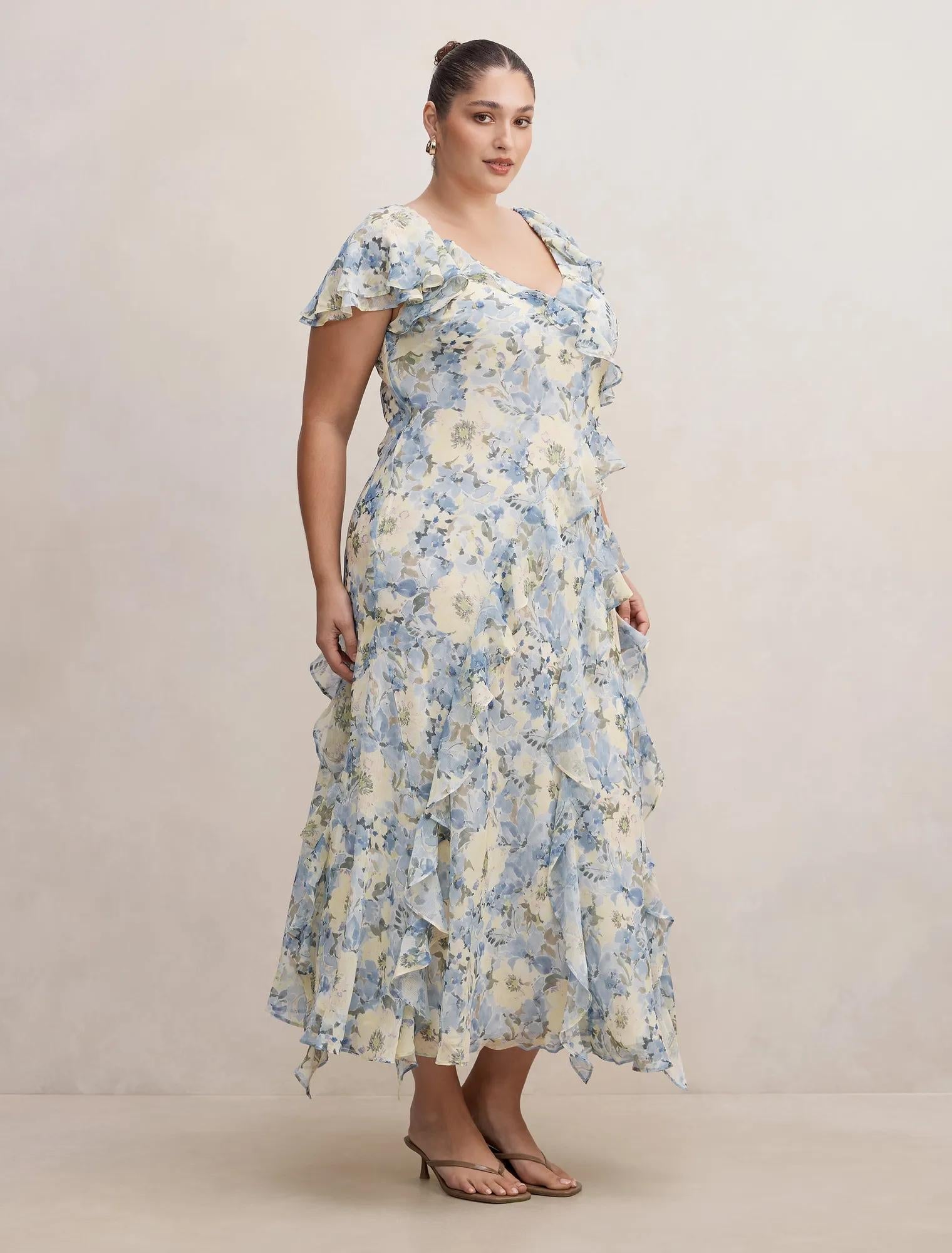 Elly Curve Ruffle Maxi Dress Tourello Floral