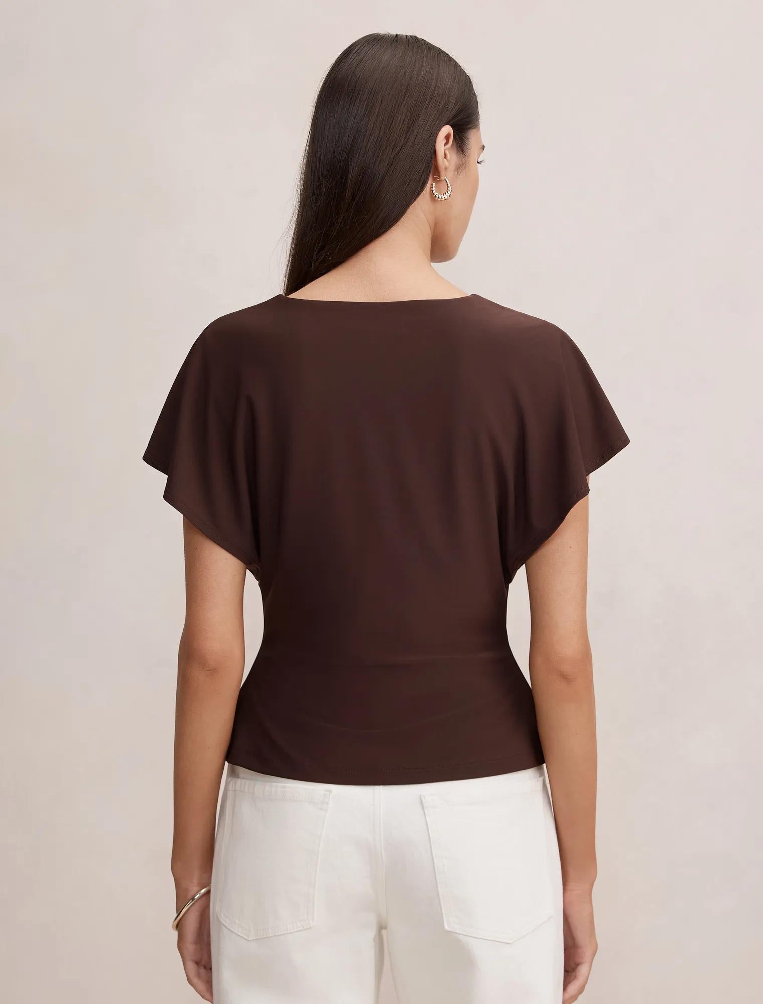 Thea Twist Batwing Top Chocolate