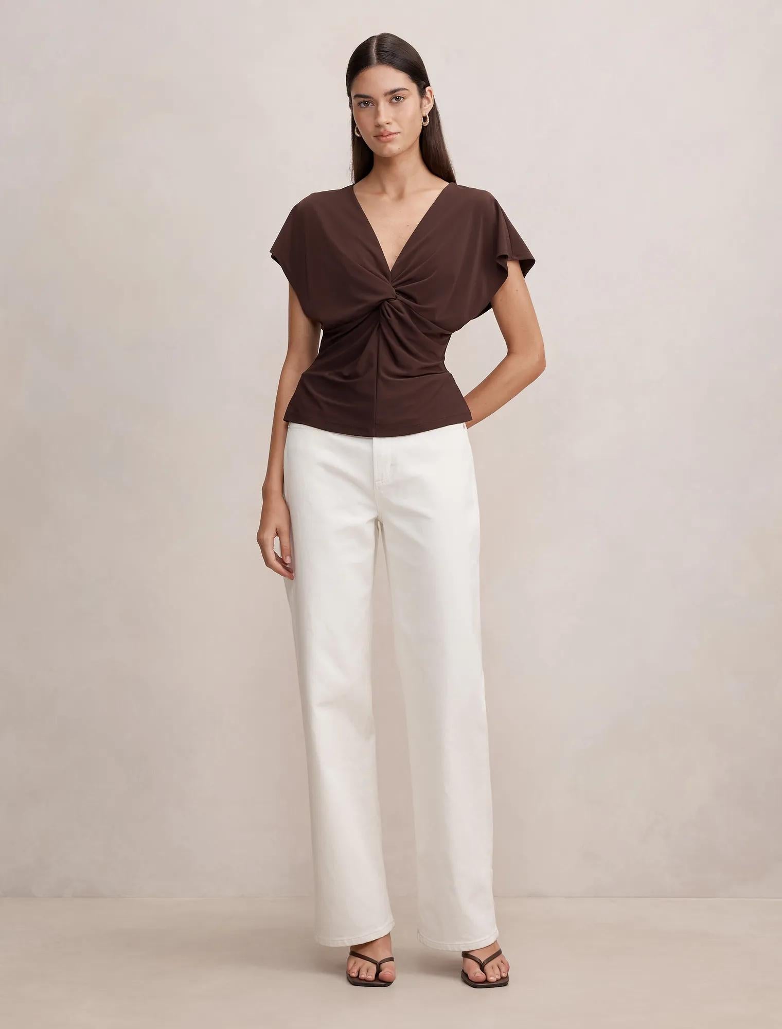 Thea Twist Batwing Top Chocolate