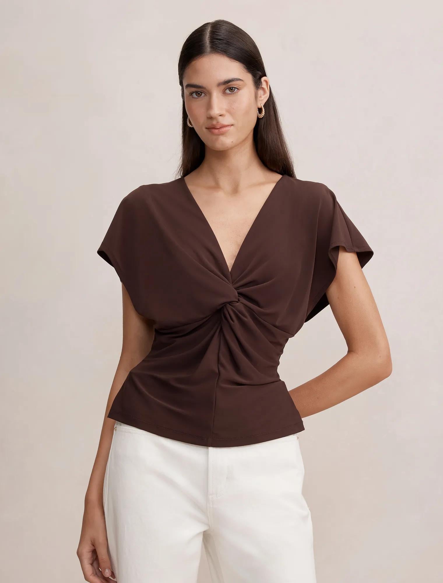 Thea Twist Batwing Top Chocolate