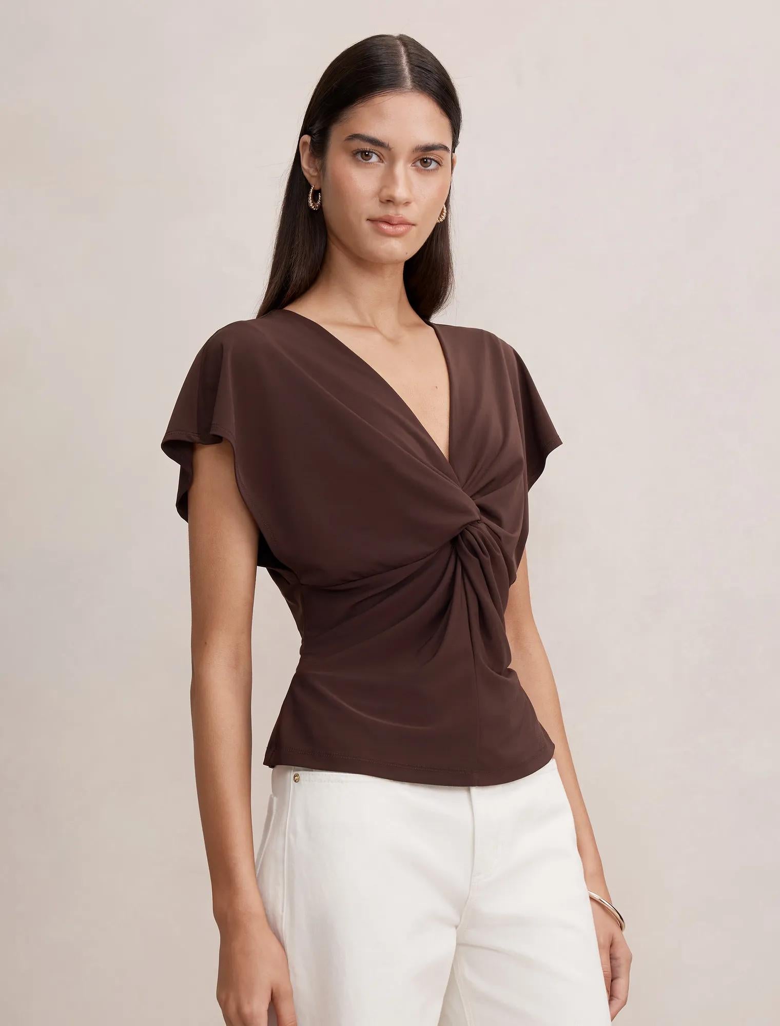 Thea Twist Batwing Top Chocolate