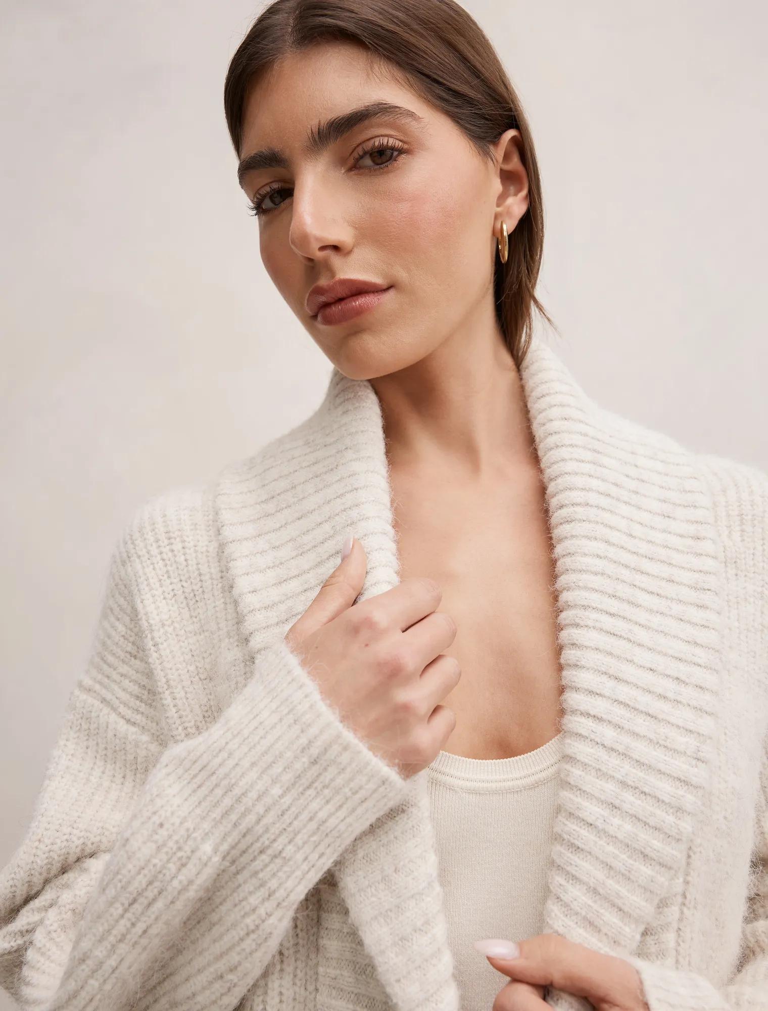 Rosie Rib Knit Cardigan Neutral Oatmeal