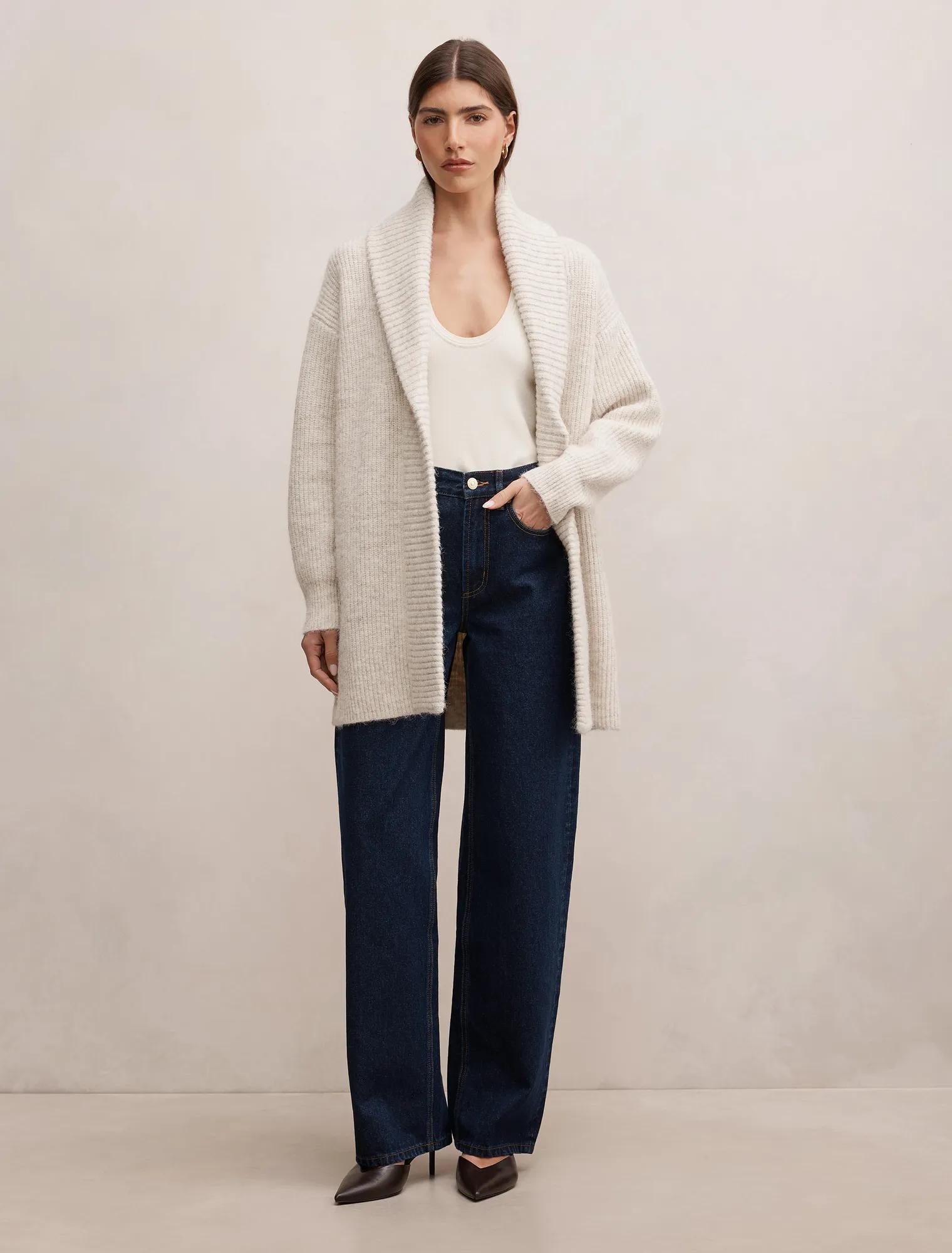 Rosie Rib Knit Cardigan Neutral Oatmeal