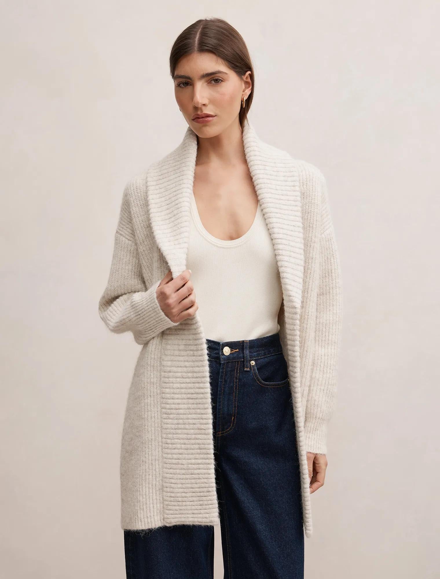 Rosie Rib Knit Cardigan Neutral Oatmeal