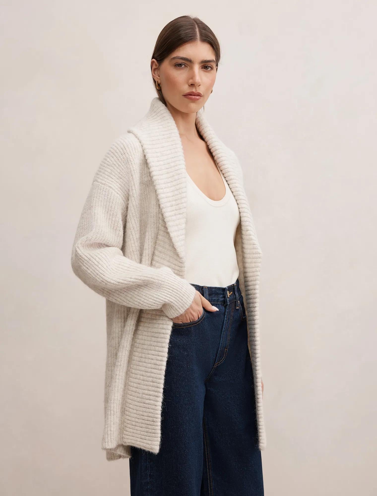 Rosie Rib Knit Cardigan Neutral Oatmeal