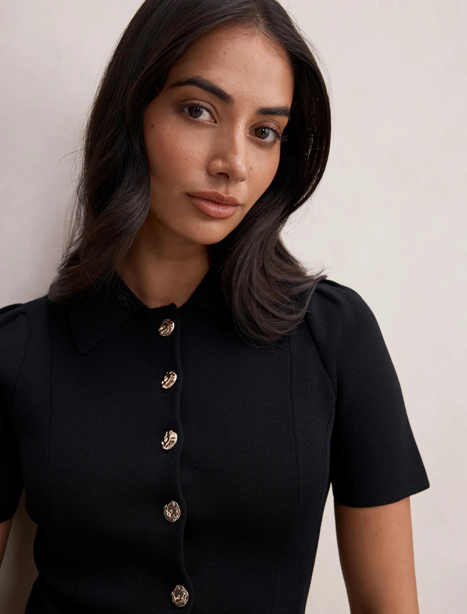 Esther Button Knit Top Black Co-Ord