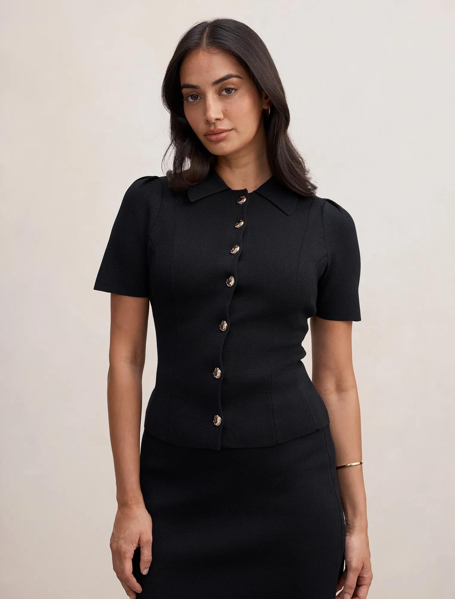 Esther Button Knit Top Black Co-Ord