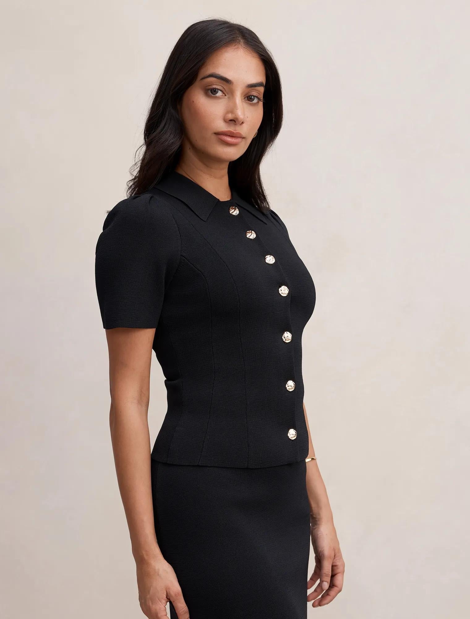 Esther Button Knit Top Black Co-Ord