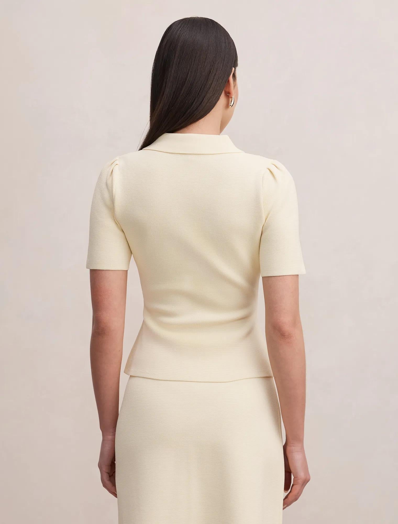 Esther Button Detail Knit Top Lemon Yellow Co Ord