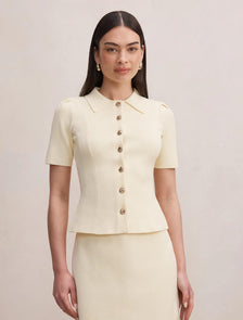 Esther Button Detail Knit Top Lemon Yellow Co Ord