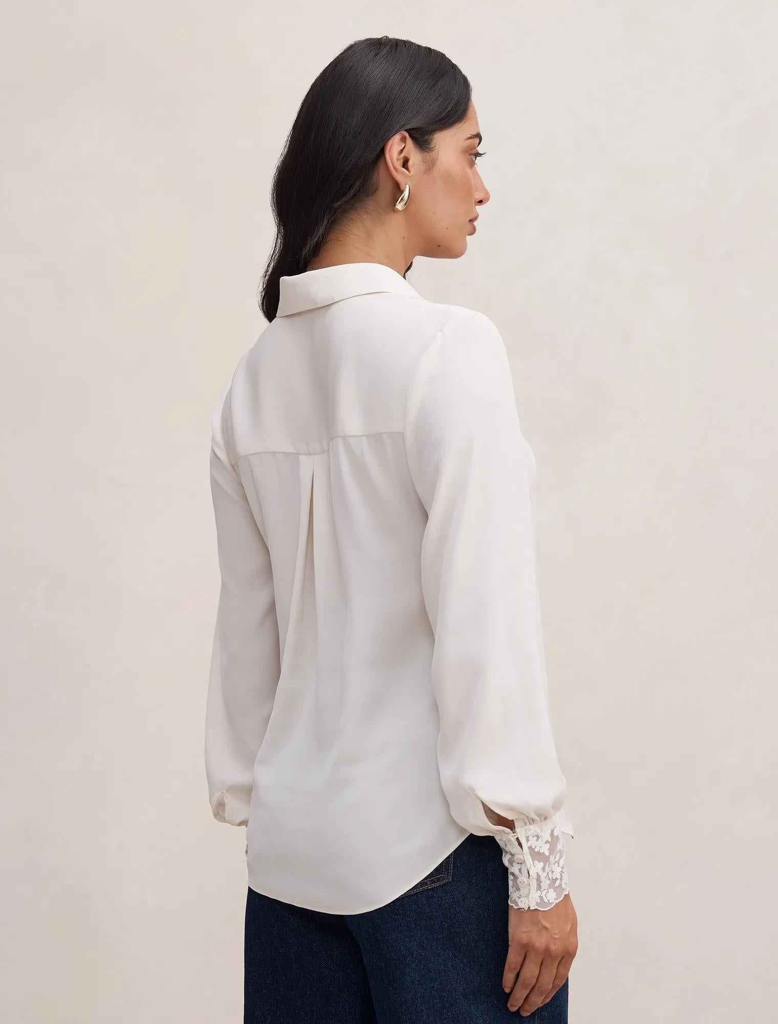 Hannah Lace Trim Shirt Neutral