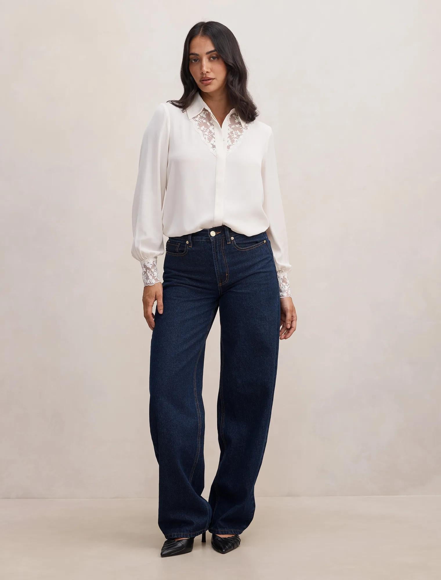 Hannah Lace Trim Shirt Neutral