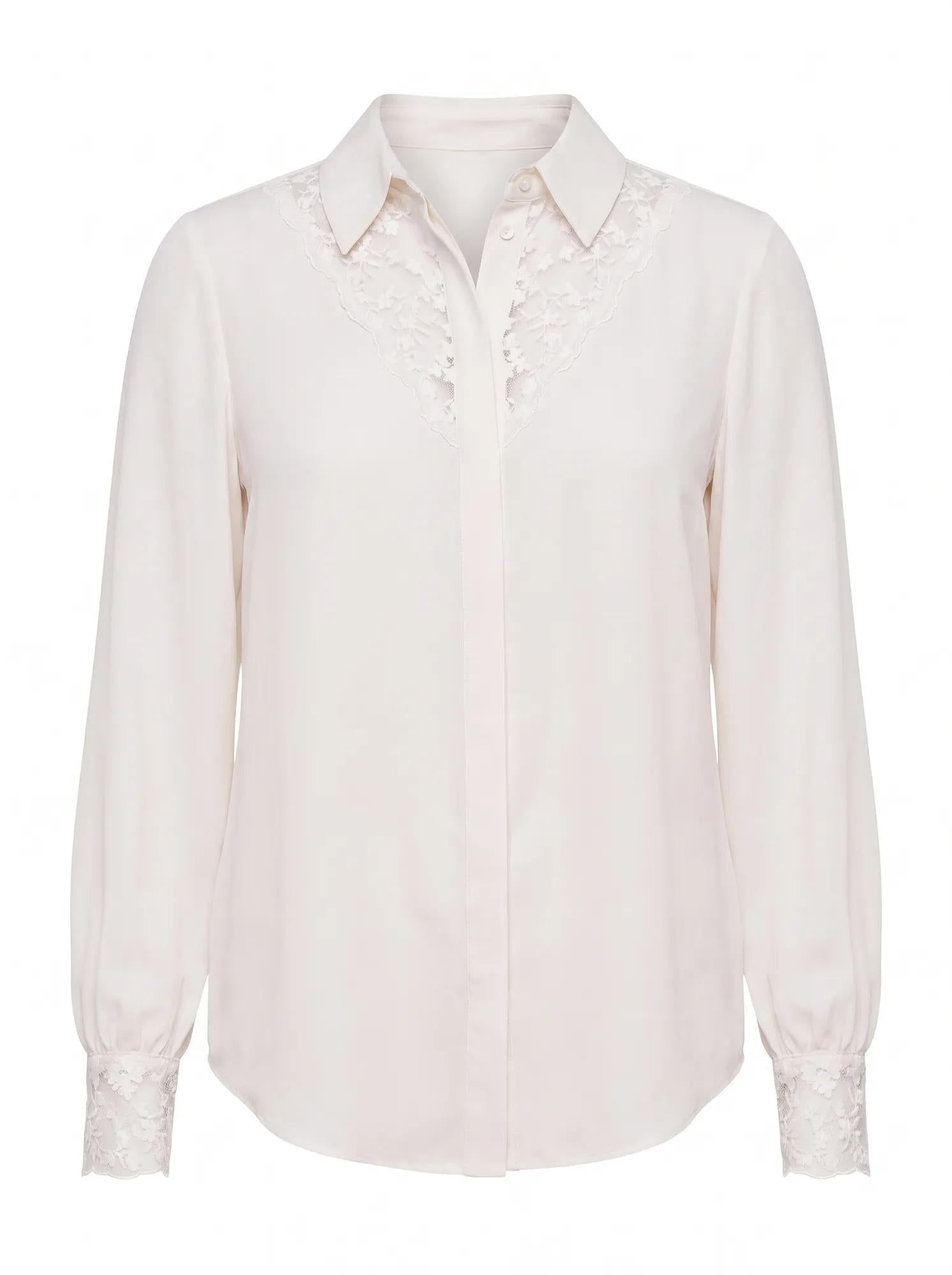 Hannah Lace Trim Shirt Neutral