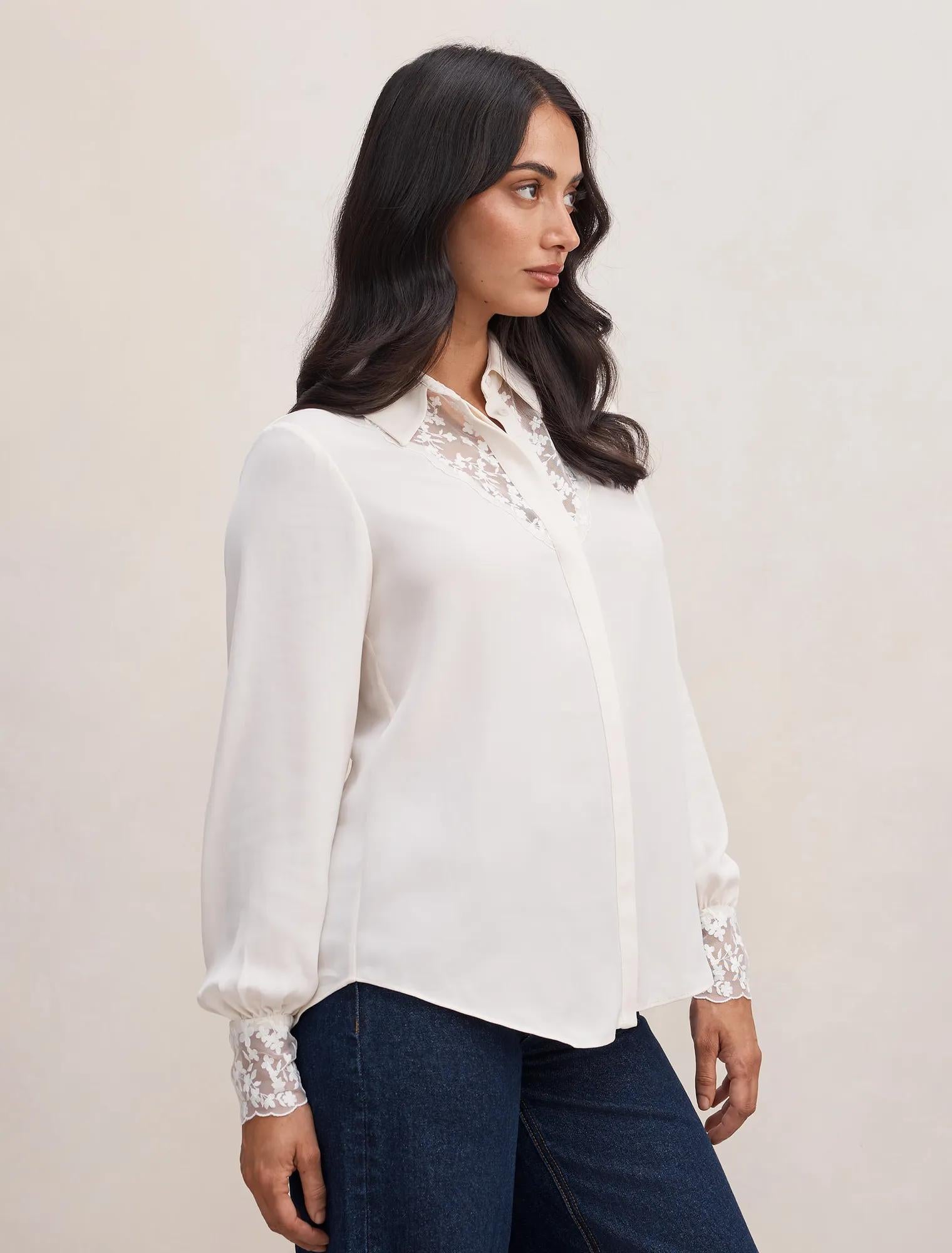 Hannah Lace Trim Shirt Neutral
