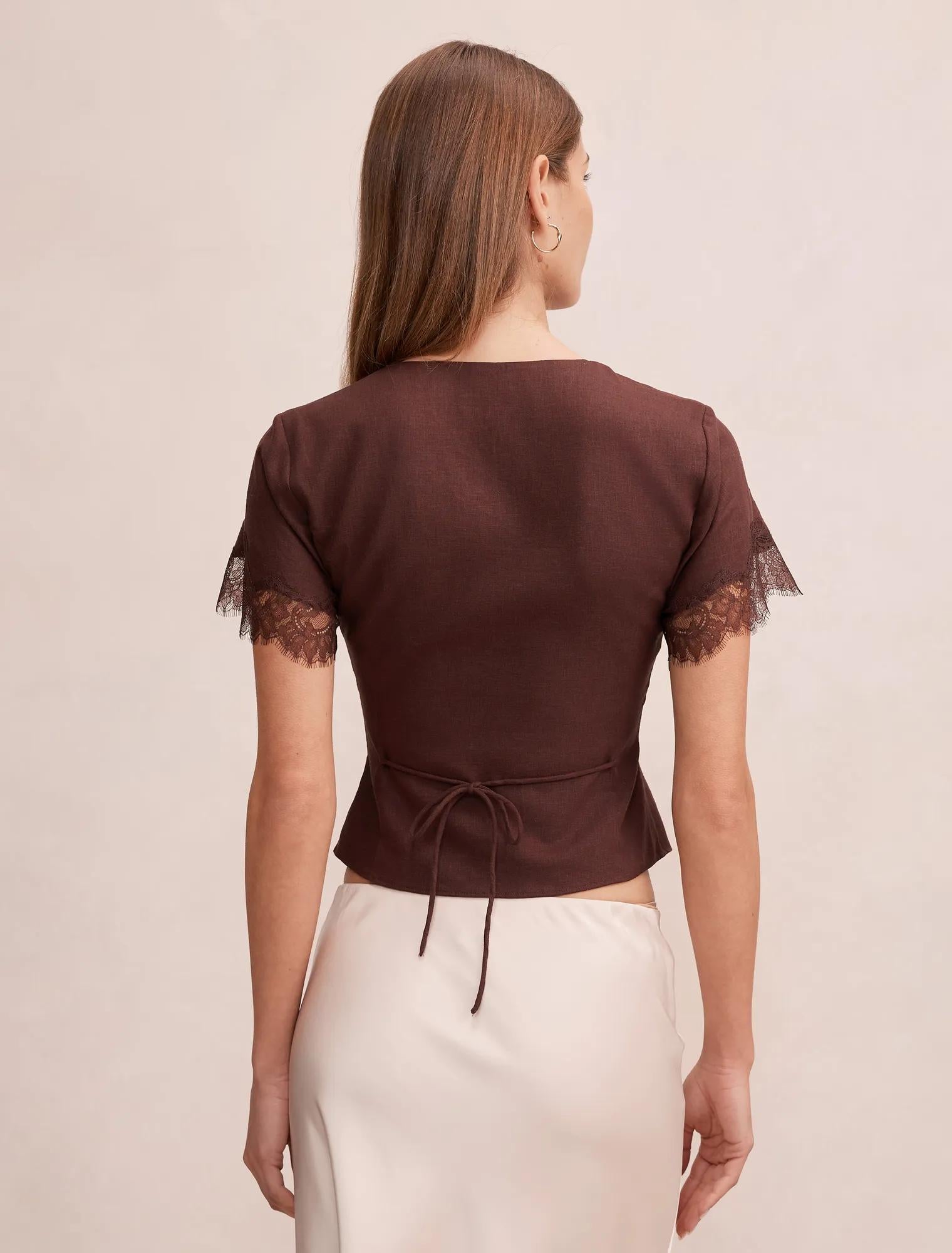 Ingrid Lace Trim Blouse Chocolate