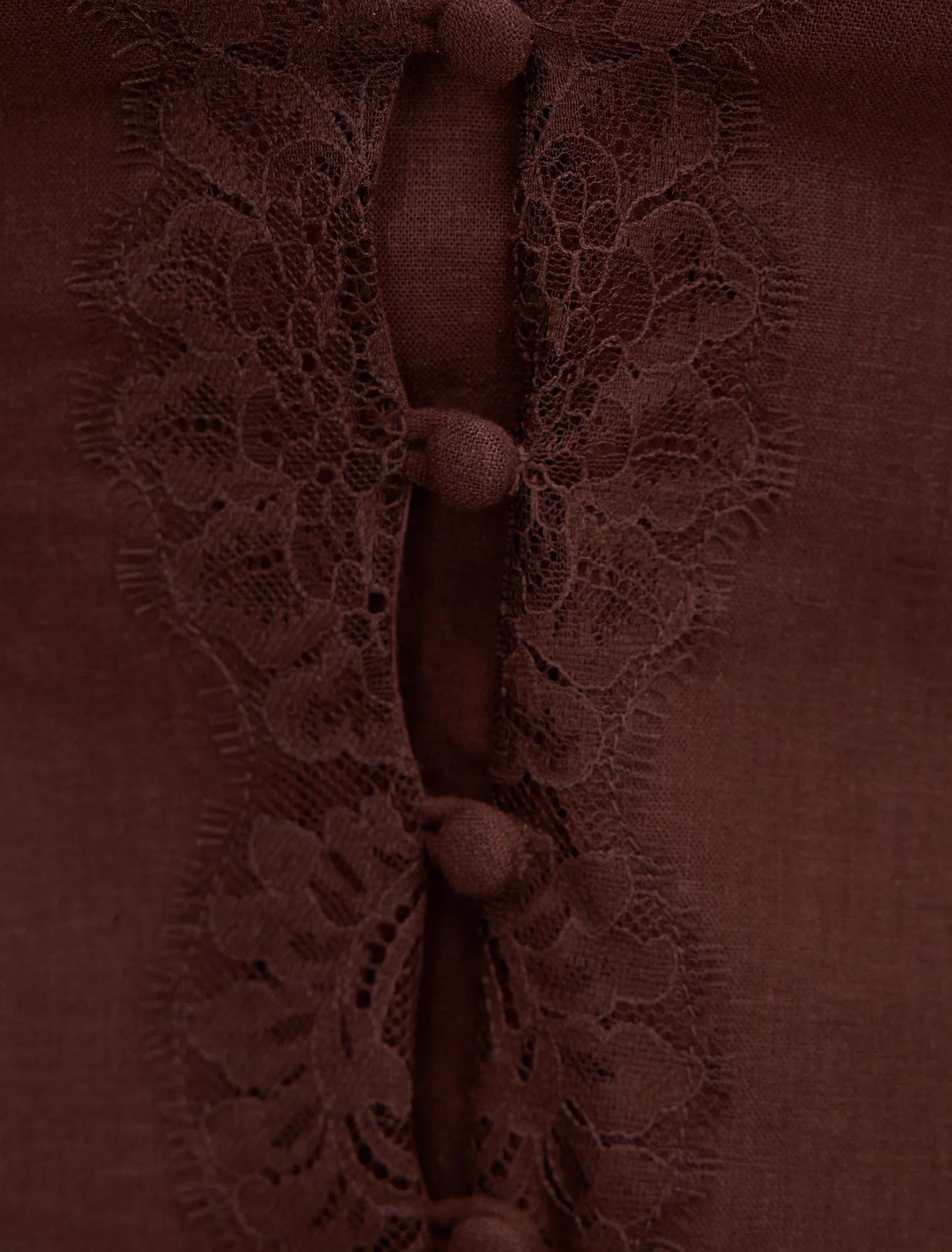 Ingrid Lace Trim Blouse Chocolate
