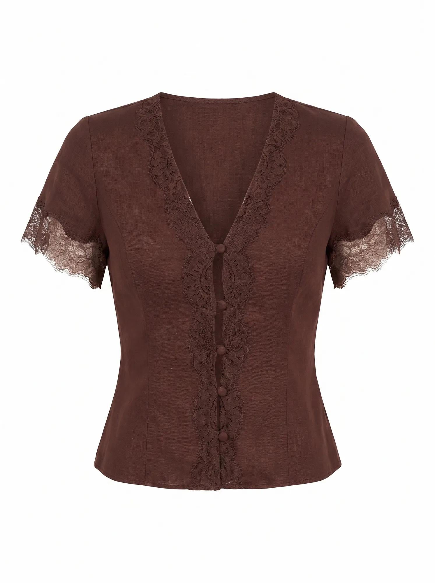 Ingrid Lace Trim Blouse Chocolate_mannequin