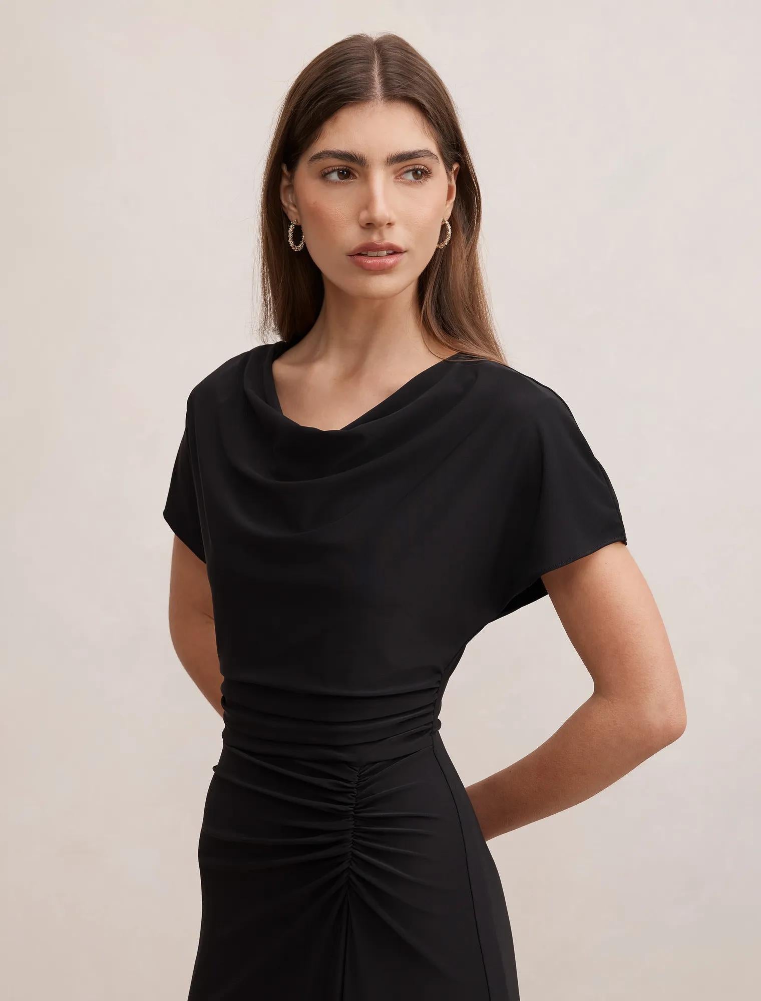 Tahnee Ruched Waist Midi Dres Black