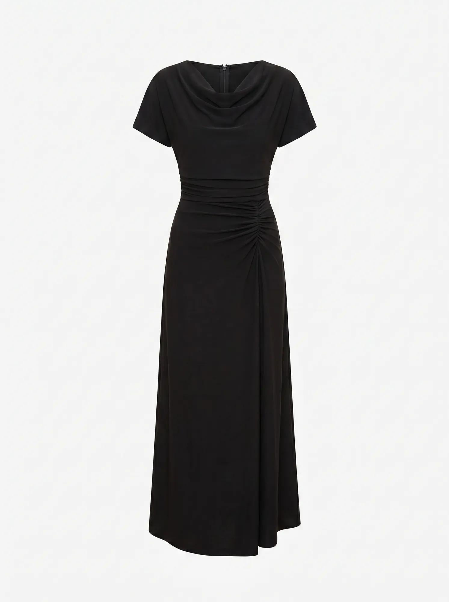 Tahnee Ruched Waist Midi Dres Black_mannequin