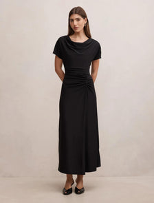 Tahnee Ruched Waist Midi Dres Black