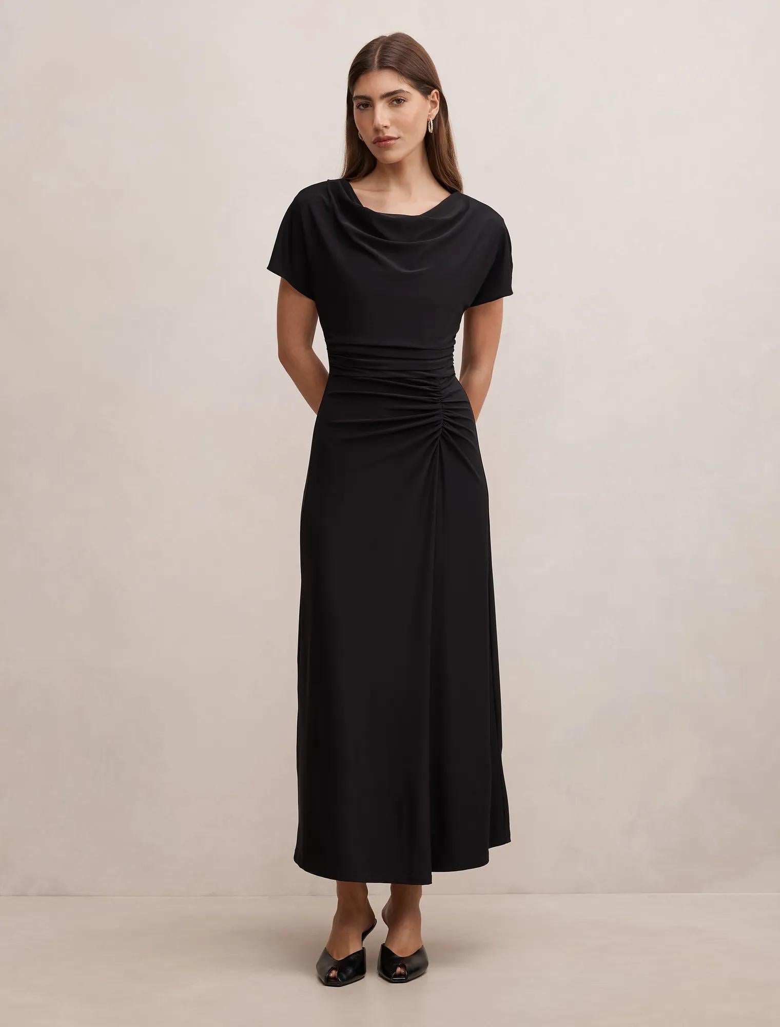 Tahnee Ruched Waist Midi Dres Black