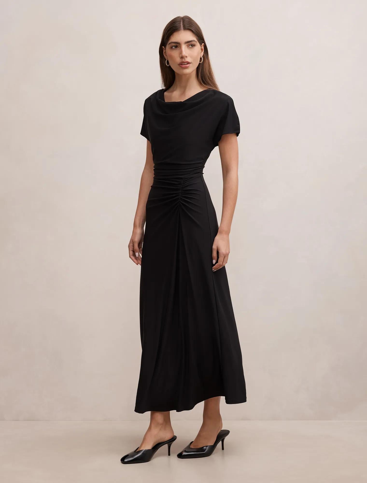 Tahnee Ruched Waist Midi Dres Black