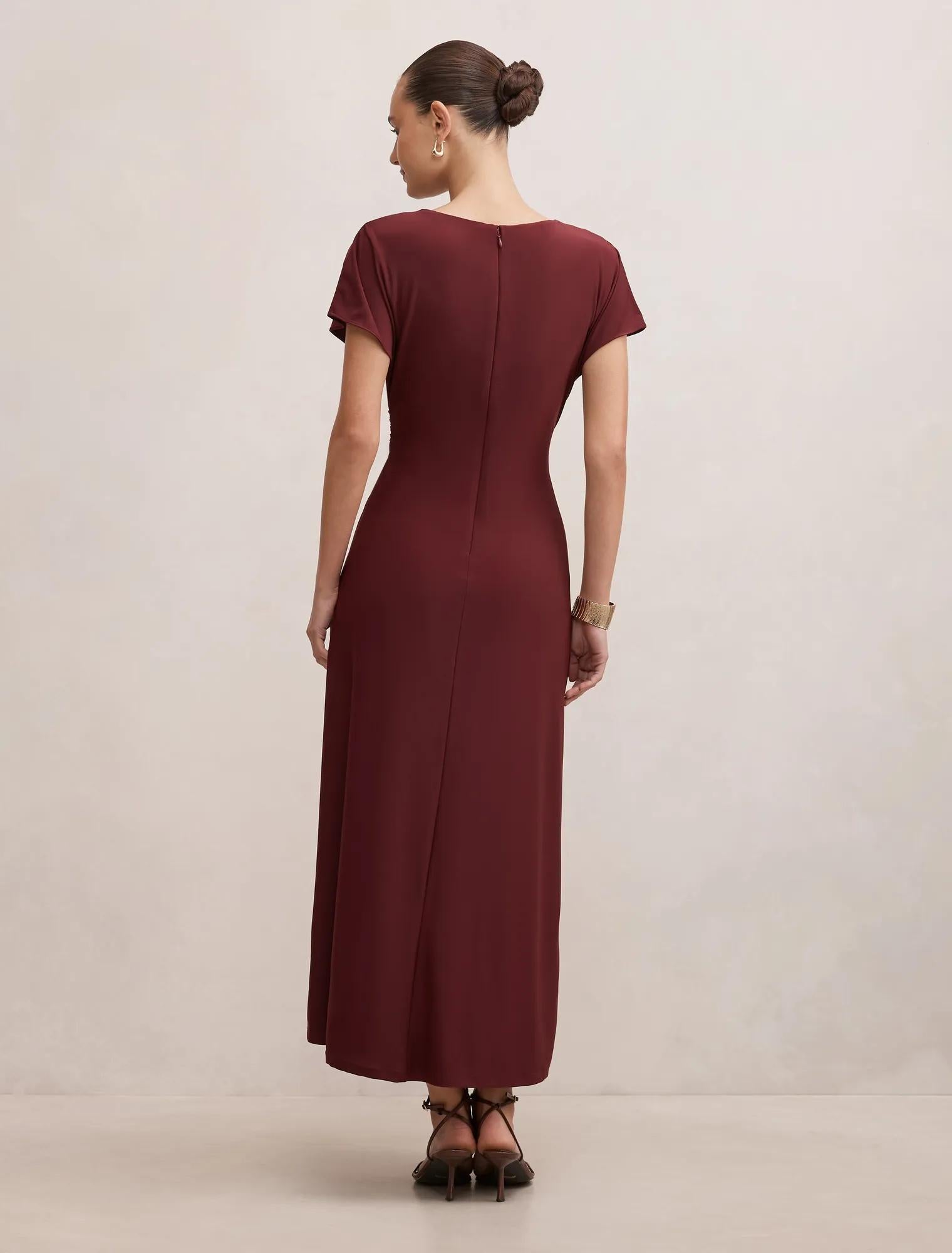Tahnee Ruched Waist Midi Dres Plum Fig