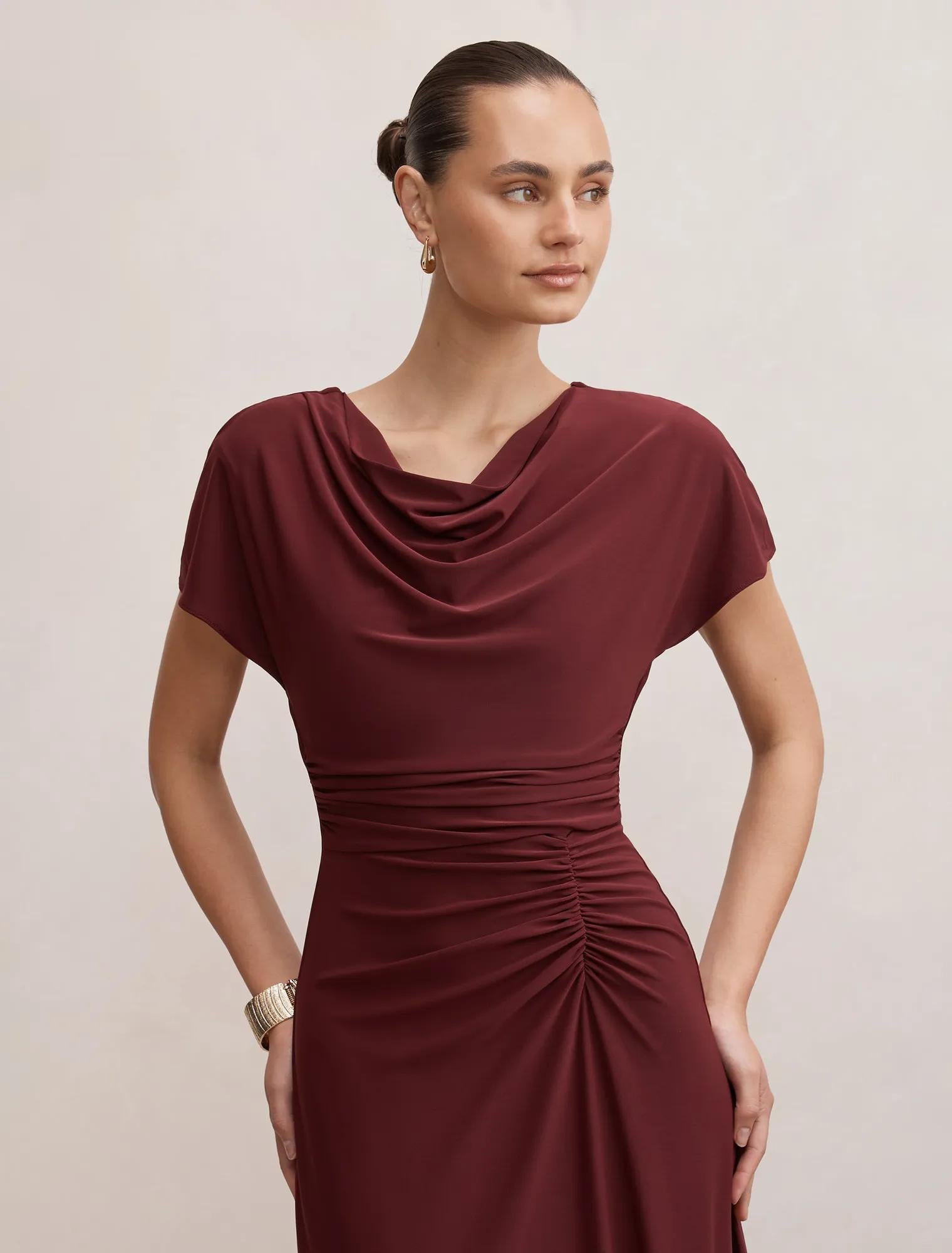 Tahnee Ruched Waist Midi Dres Plum Fig
