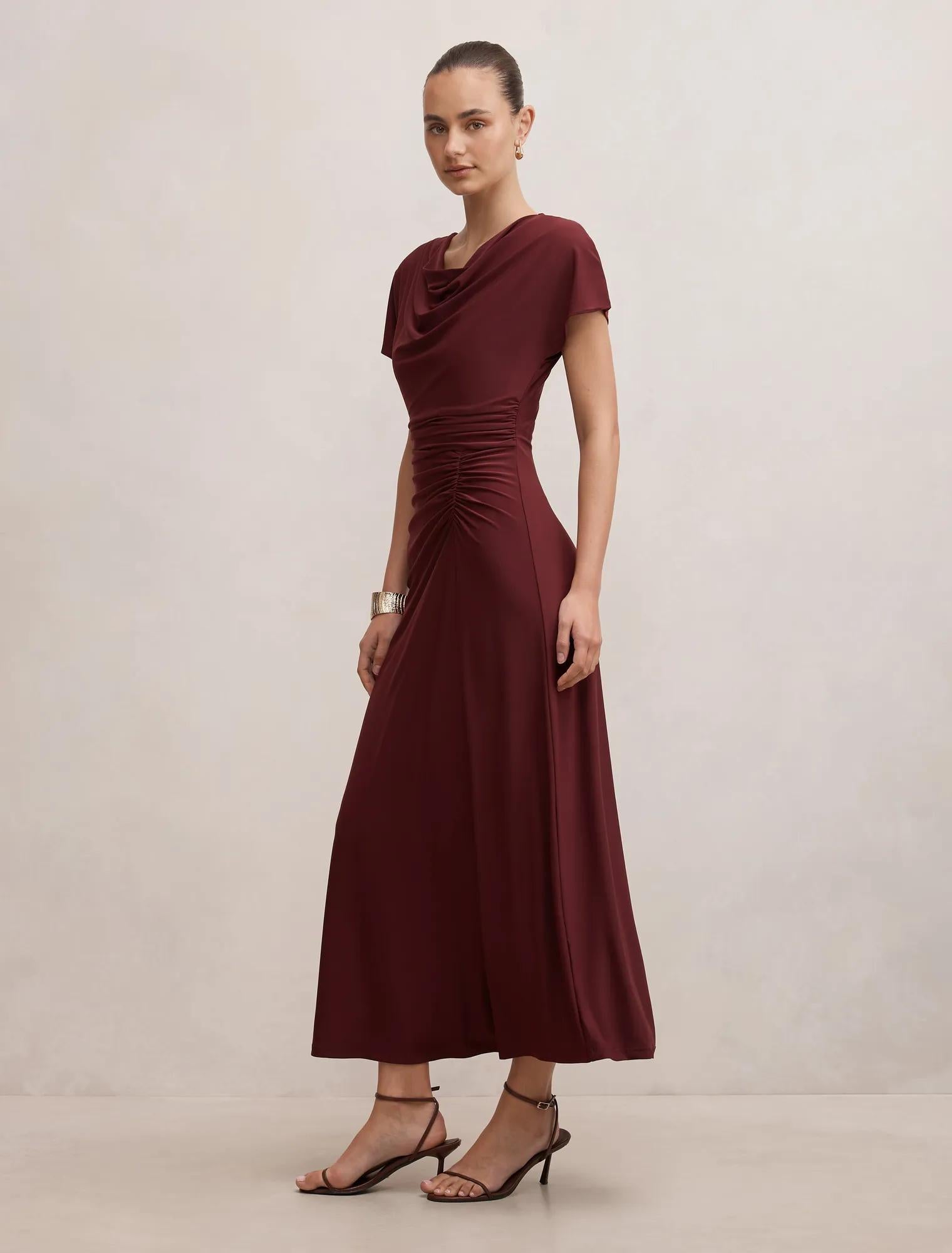 Tahnee Ruched Waist Midi Dres Plum Fig