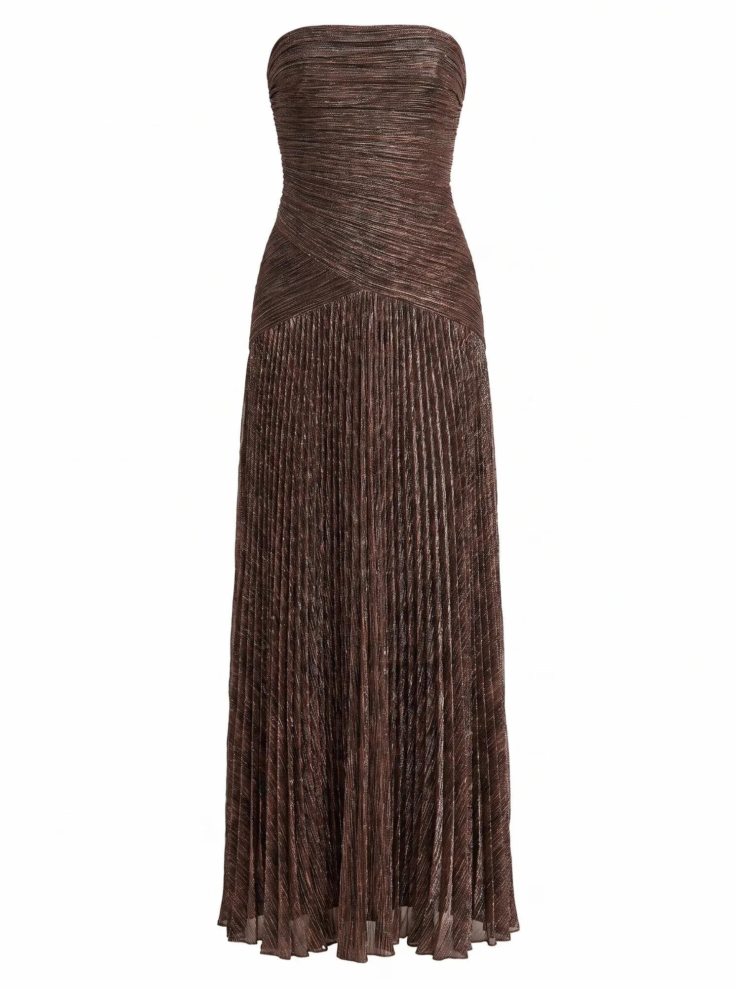 Sofia Strapless Plisse Maxi Dress Bronze