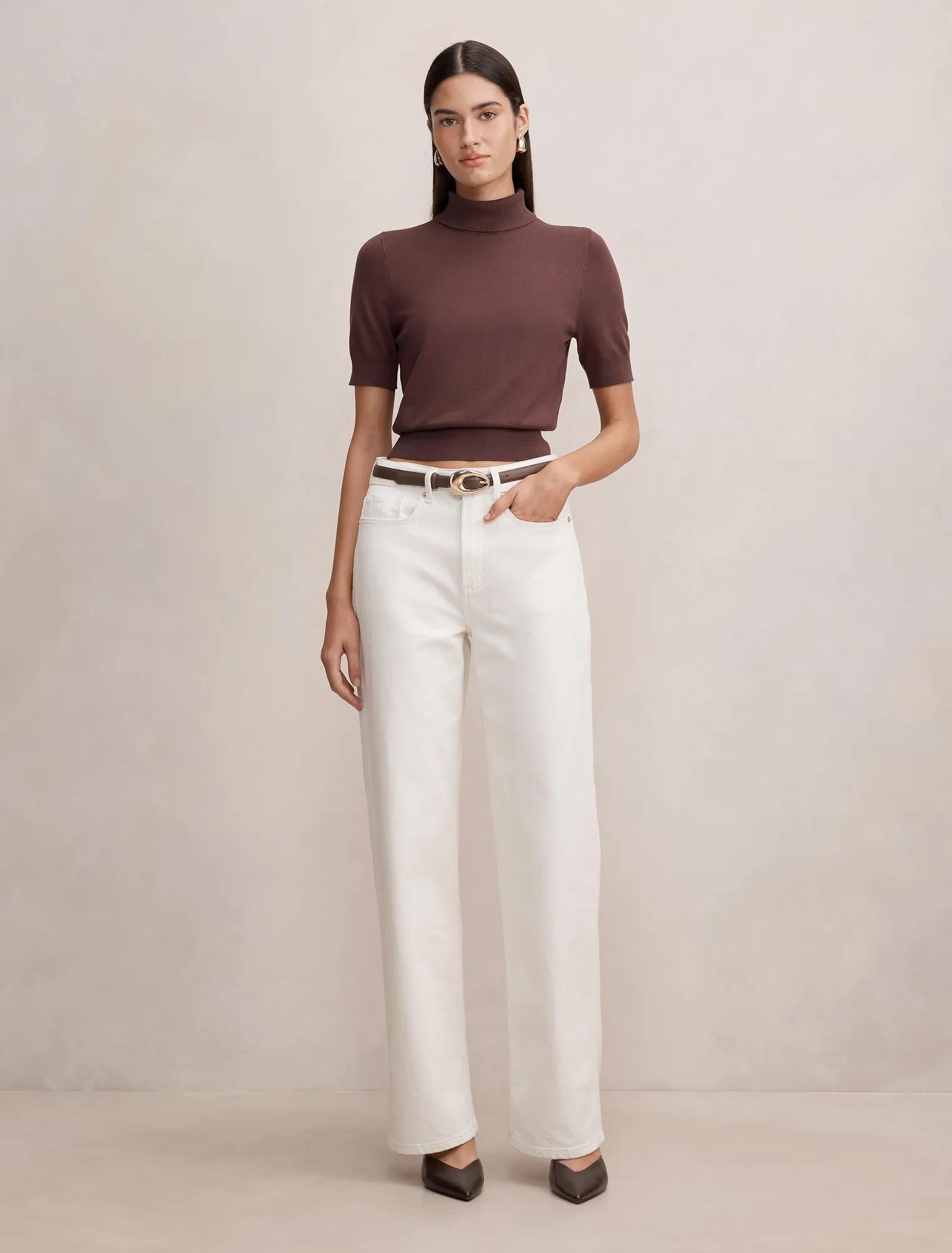 Kate Roll Neck Tee Milk Chocolate